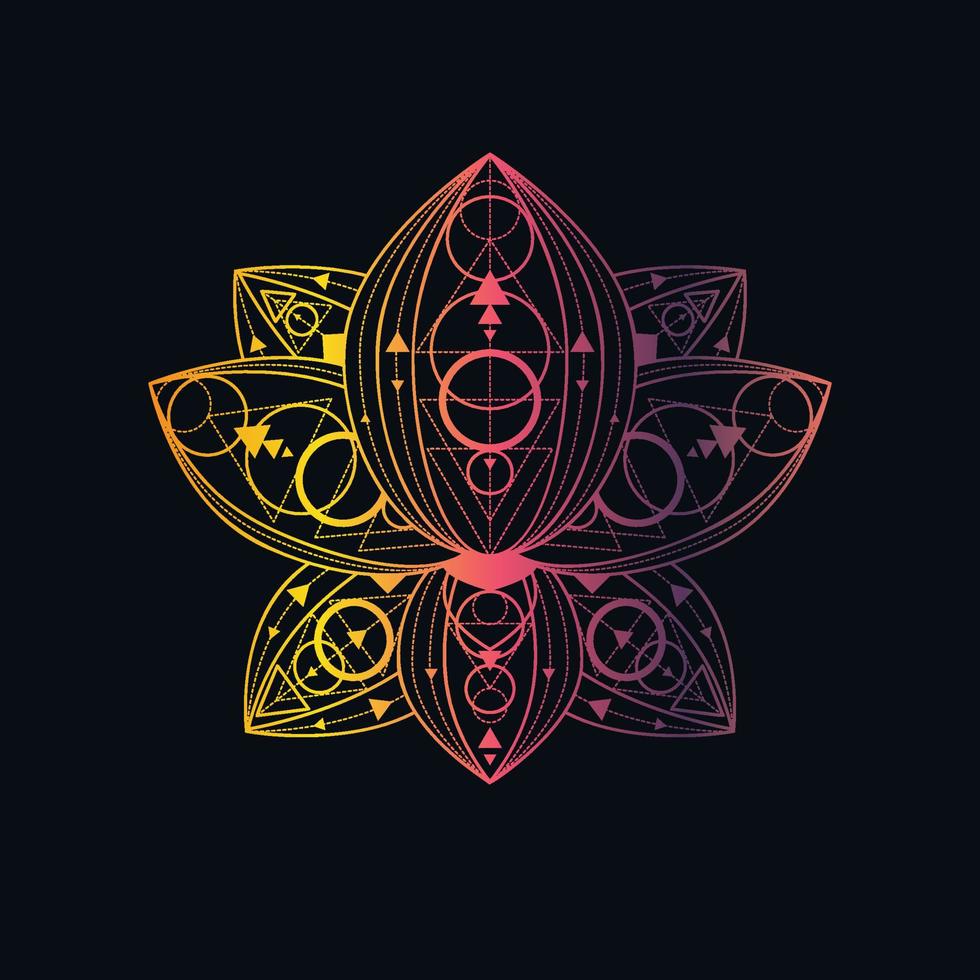 Lotus flower with geometric pattern vector linear illustration