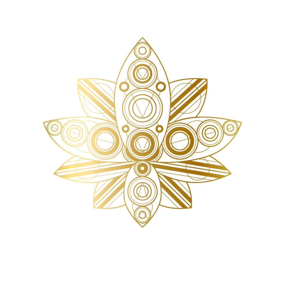 Lotus flower with geometric golden ornament vector linear illustration