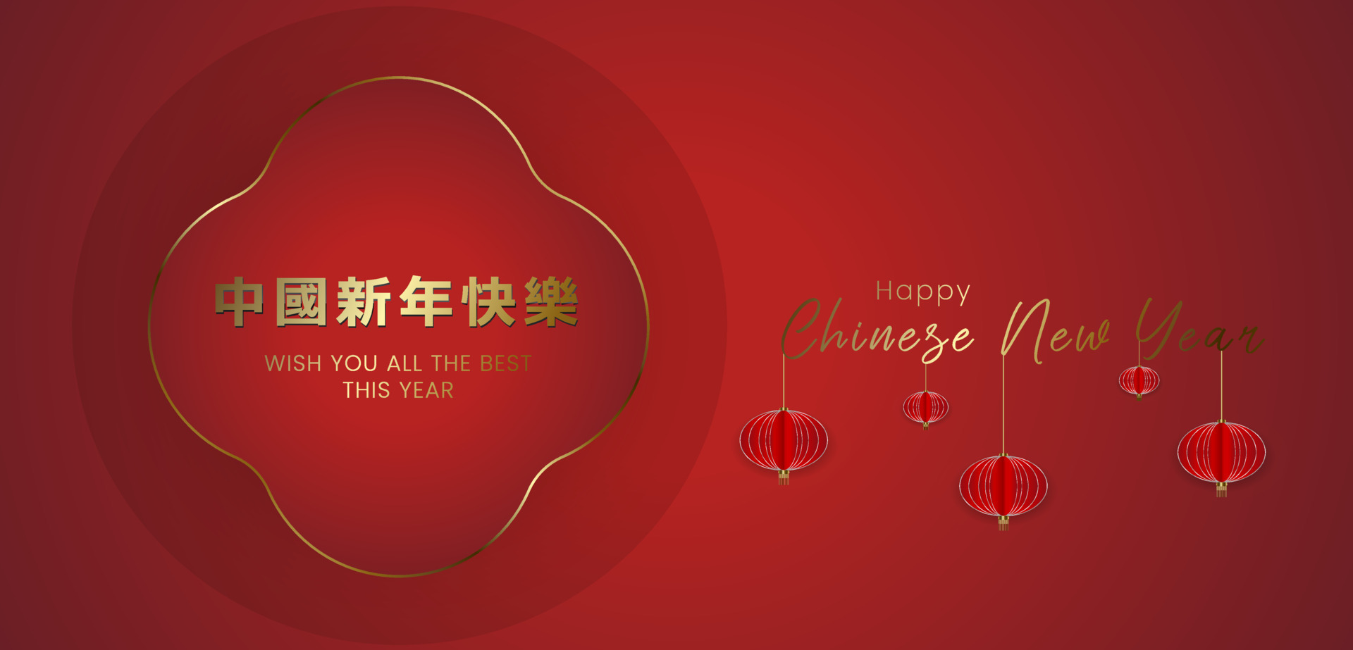 Happy Chinese New Year banner in herizontal design, with red Chinese
