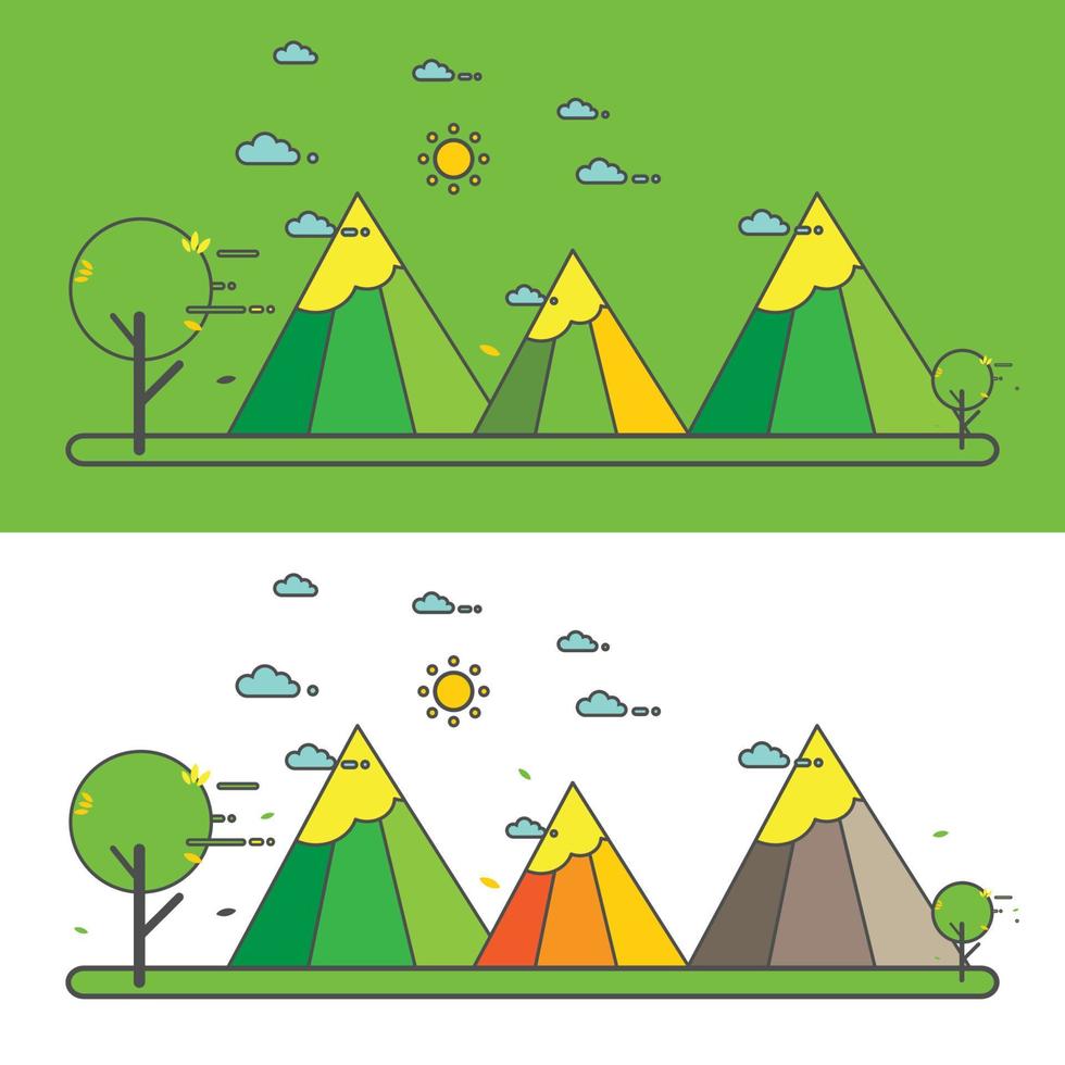 Mountain landscape in the flat linear style vector