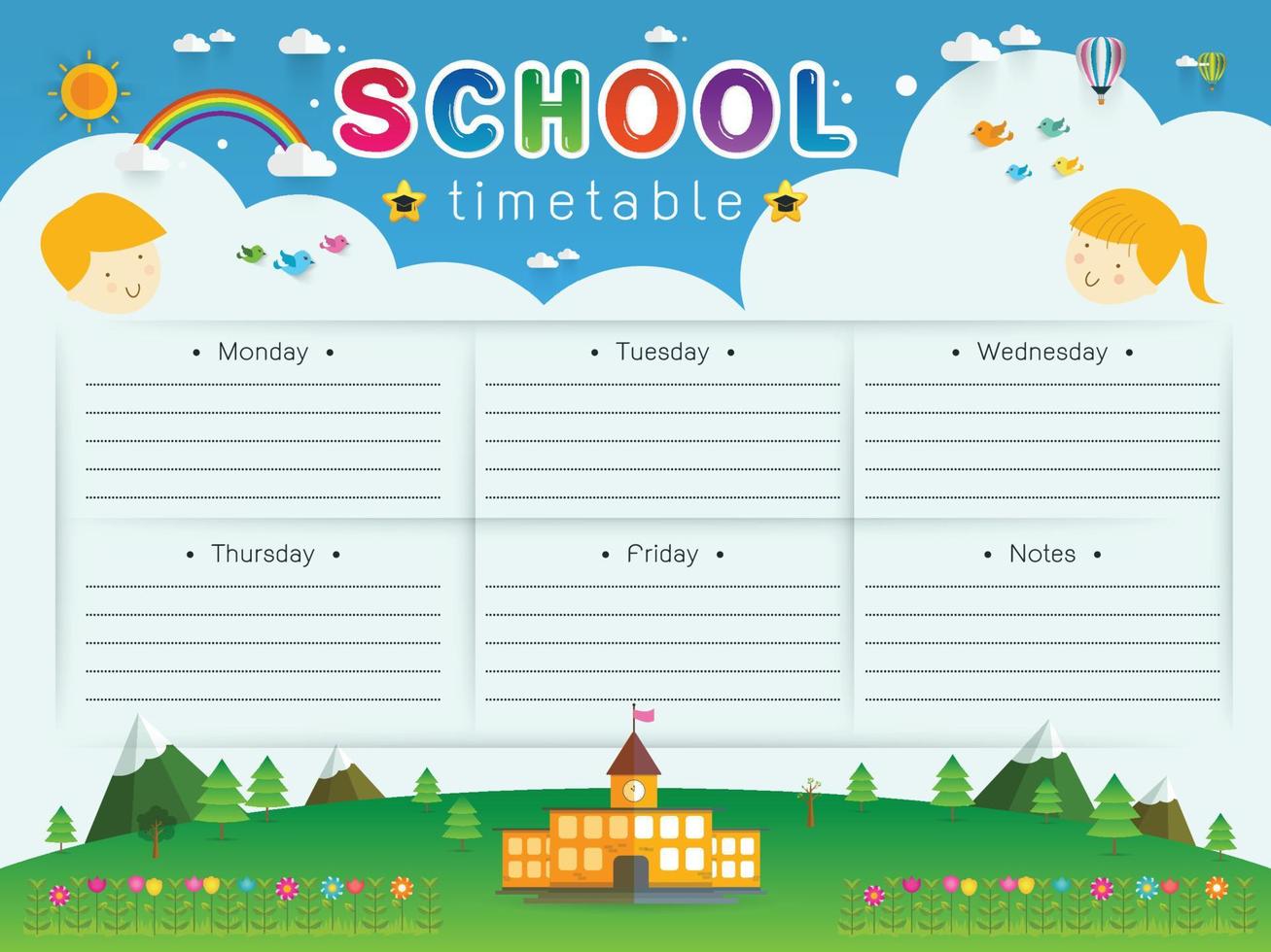 School Timetable vector illustration