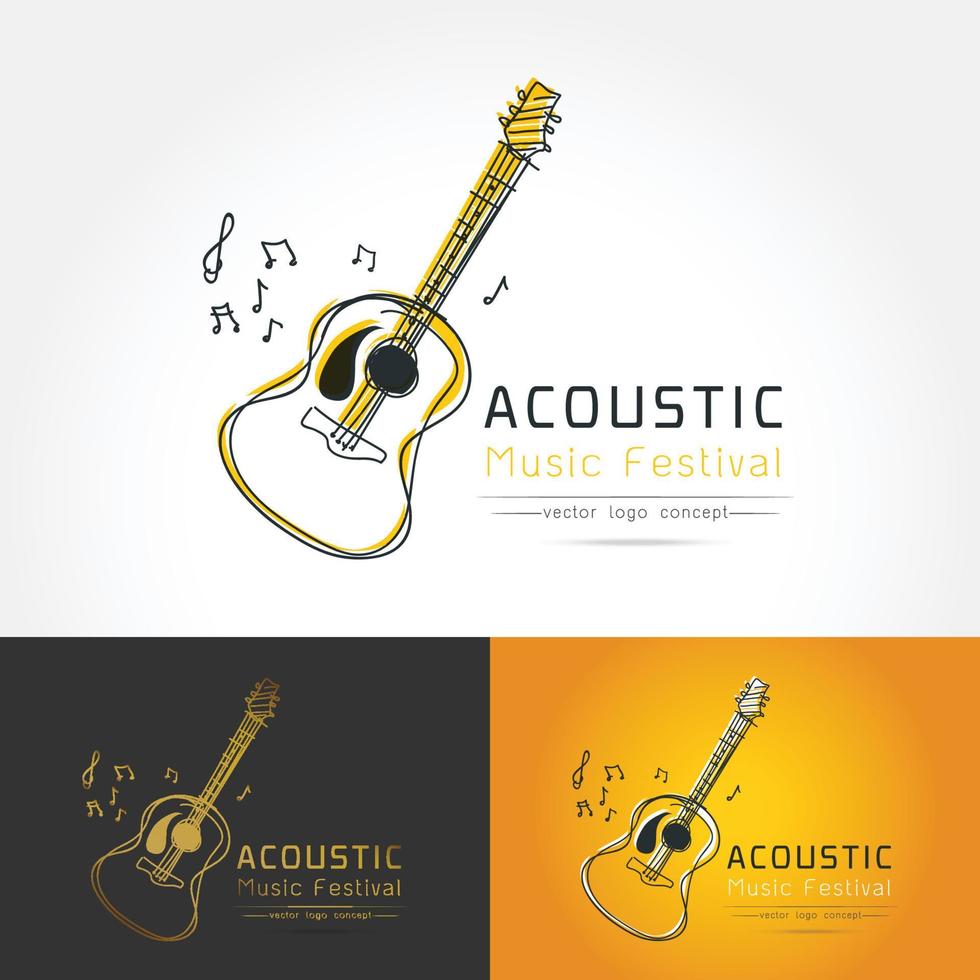 vector de logotipo de guitarra acústica