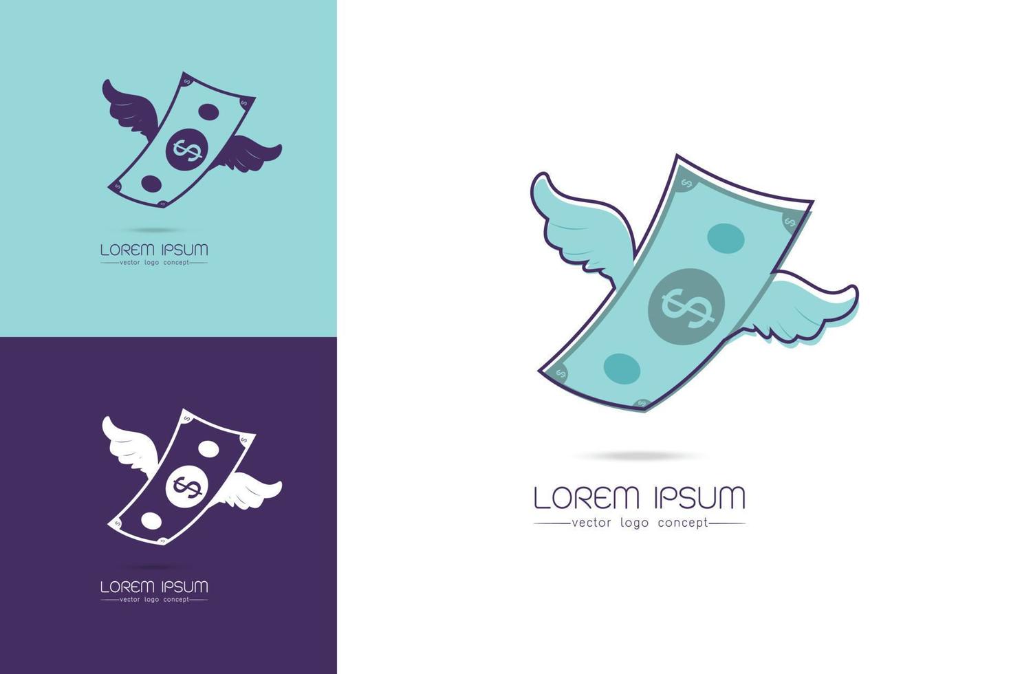 Blue and white money with wing logo Vector illustration