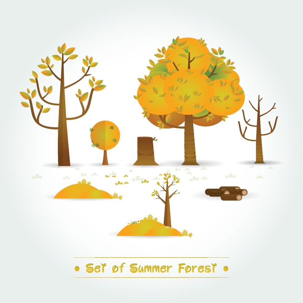 Set of Green Forest, trees and bushes vector