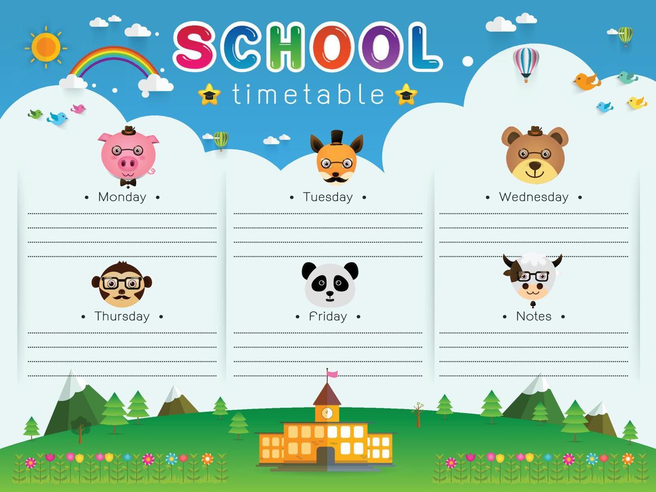 School Timetable vector illustration