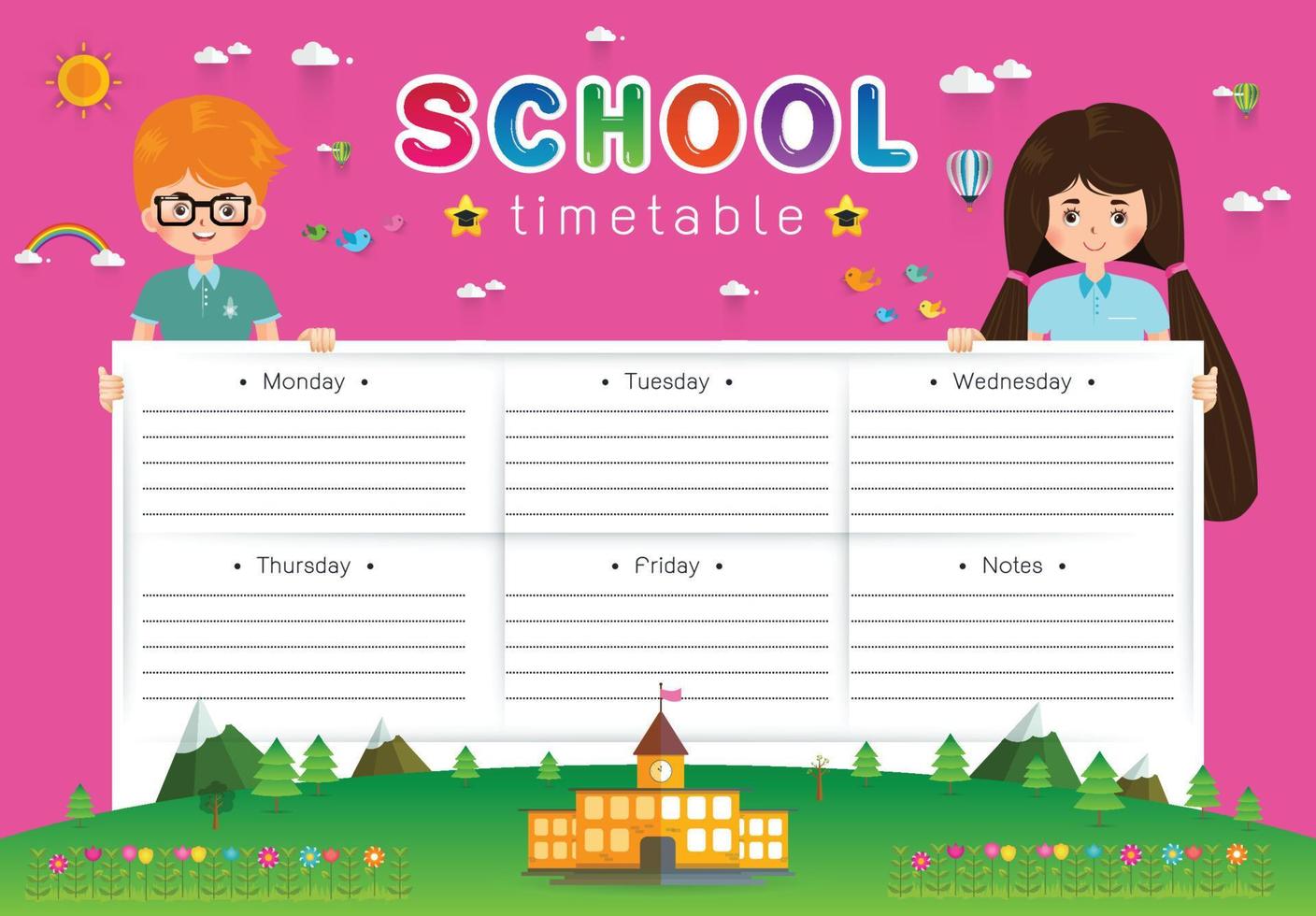 School Timetable vector illustration