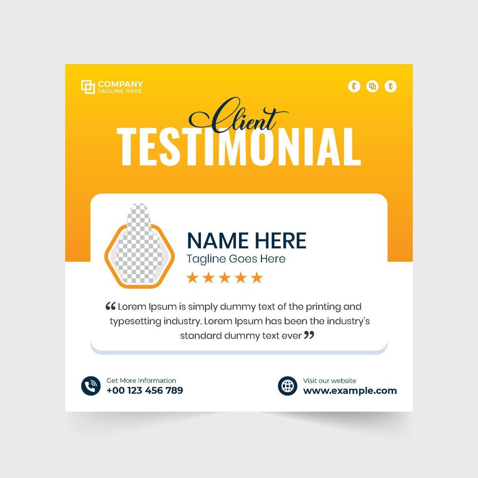 Creative testimonial design with yellow and dark colors for business feedback. Client service review layout vector with photo placeholders. Special client feedback and rating template design.