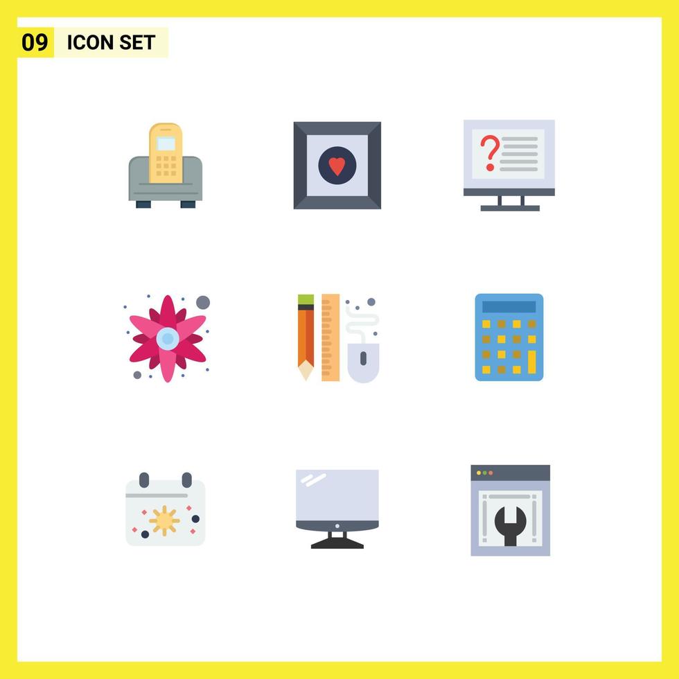 Universal Icon Symbols Group of 9 Modern Flat Colors of pen drawing contact sun flower rose Editable Vector Design Elements