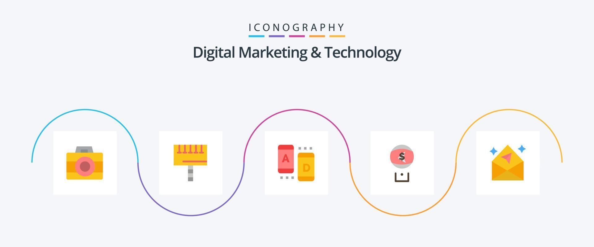 Digital Marketing And Technology Flat 5 Icon Pack Including chat. digital. ad. marketing. eye vector