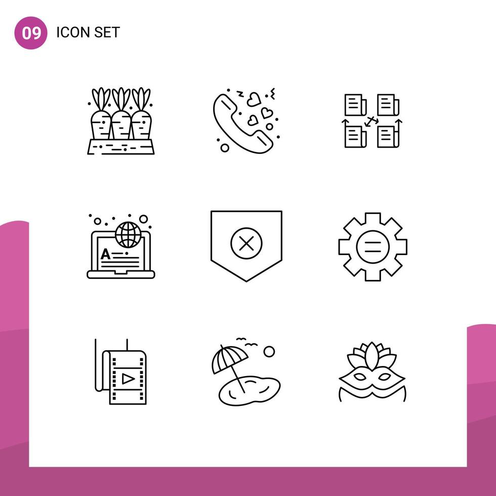 User Interface Pack of 9 Basic Outlines of online internet valentine international data Editable Vector Design Elements