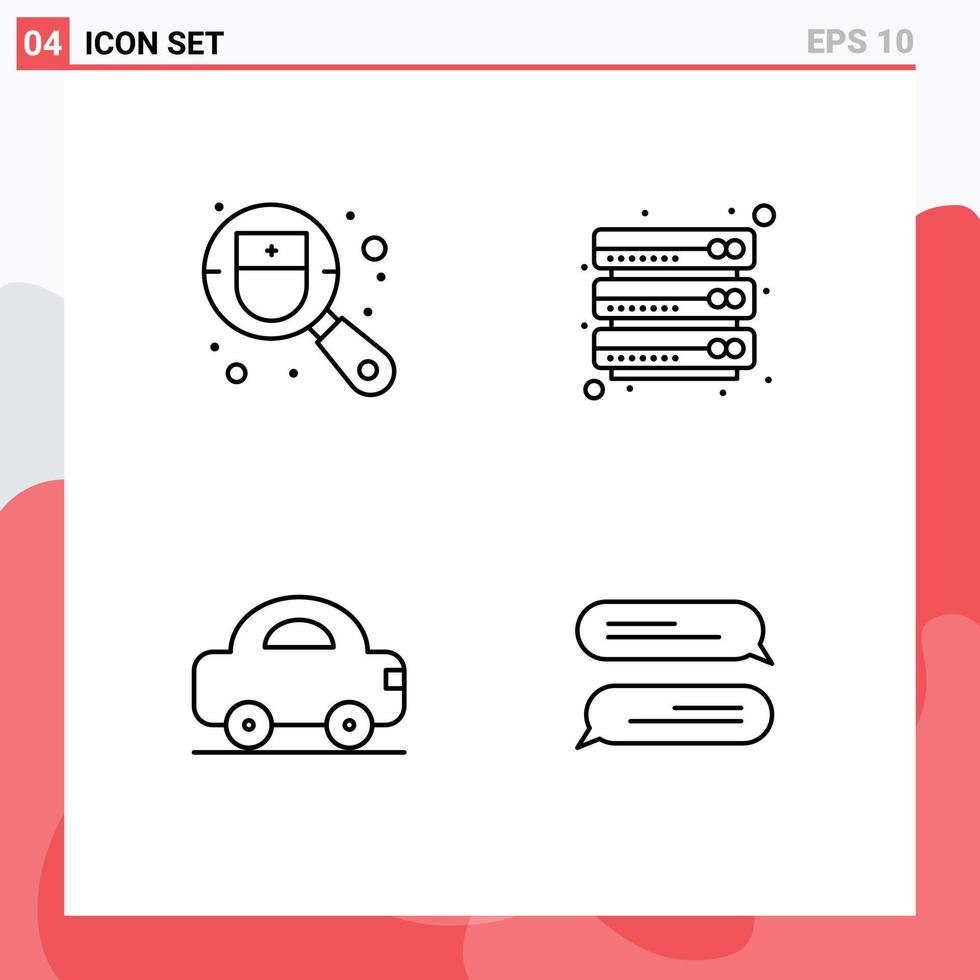 Mobile Interface Line Set of 4 Pictograms of checkup car search files vehicles Editable Vector Design Elements