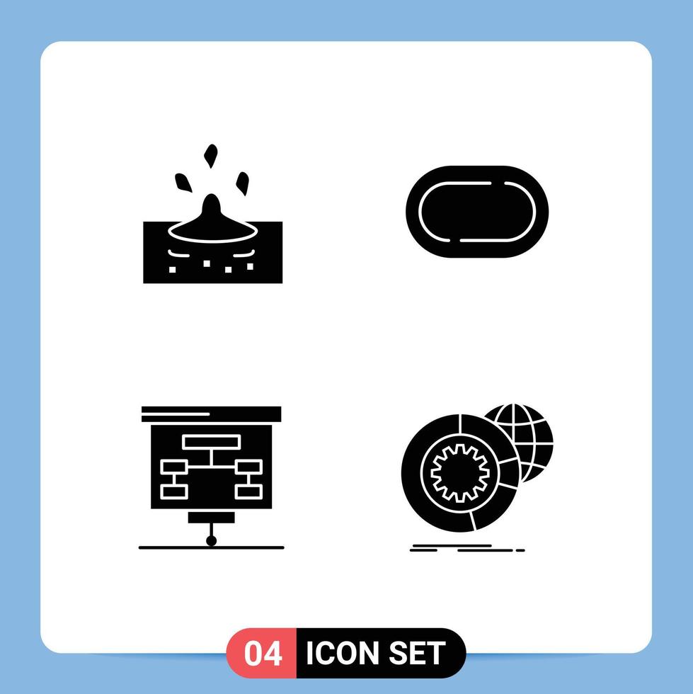 conjunto de pictogramas de 4 glifos sólidos simples de elementos de diseño vectorial editables de datos de seguimiento de agua de presentación de gota vector