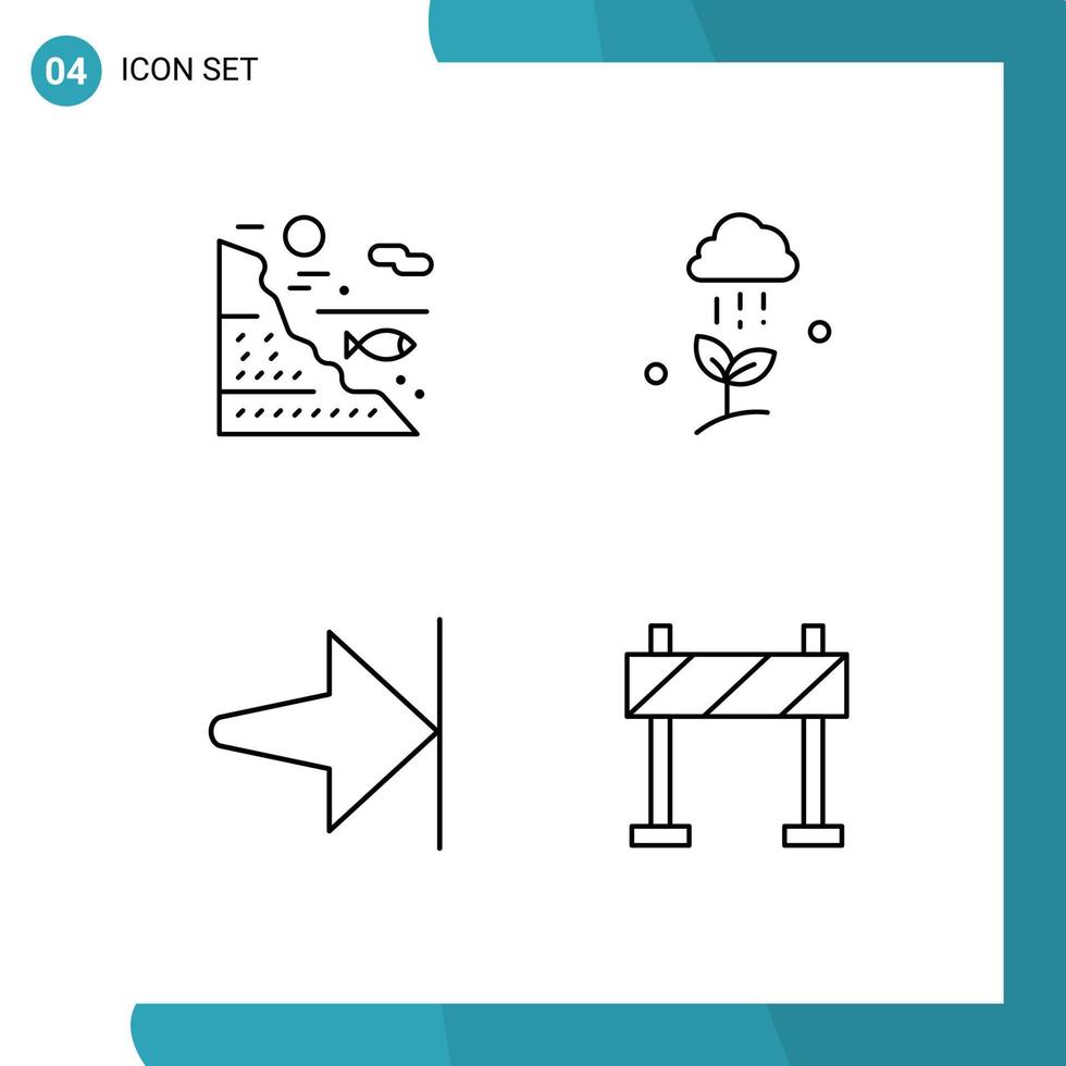 Set of 4 Modern UI Icons Symbols Signs for under rain rock cloud end Editable Vector Design Elements