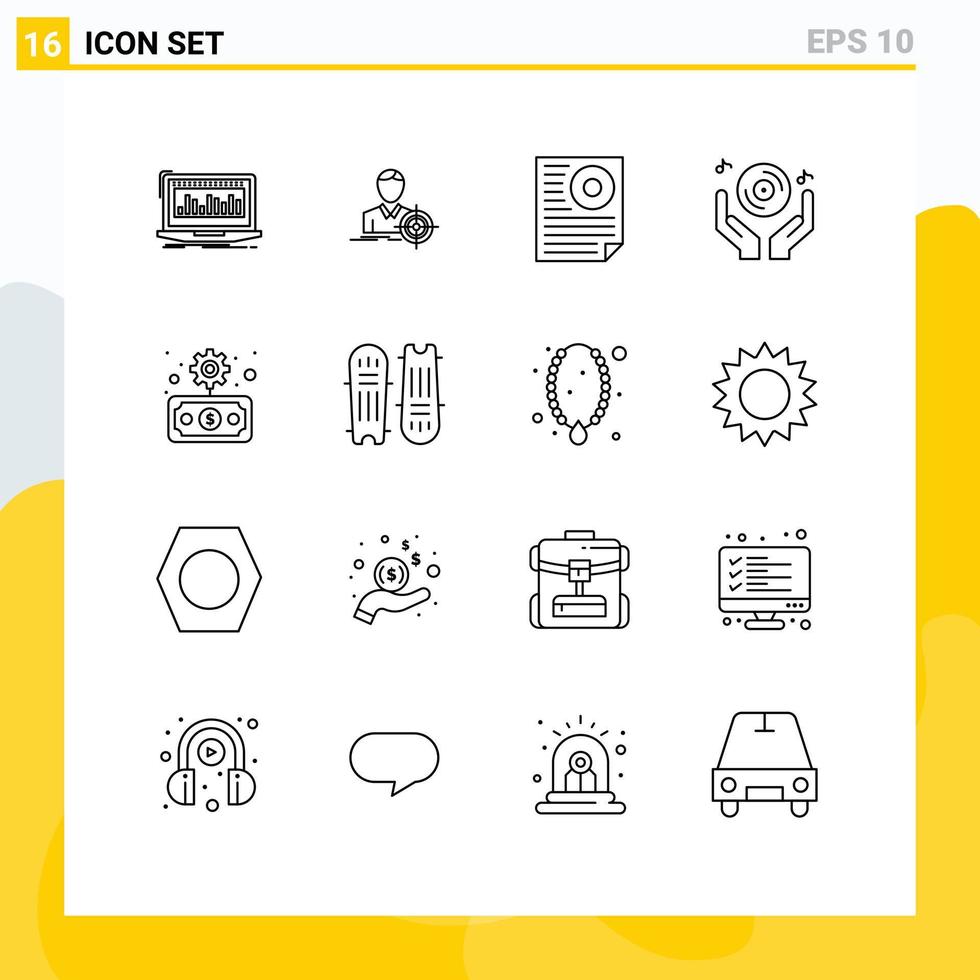 Stock Vector Icon Pack of 16 Line Signs and Symbols for music dj goal club page Editable Vector Design Elements