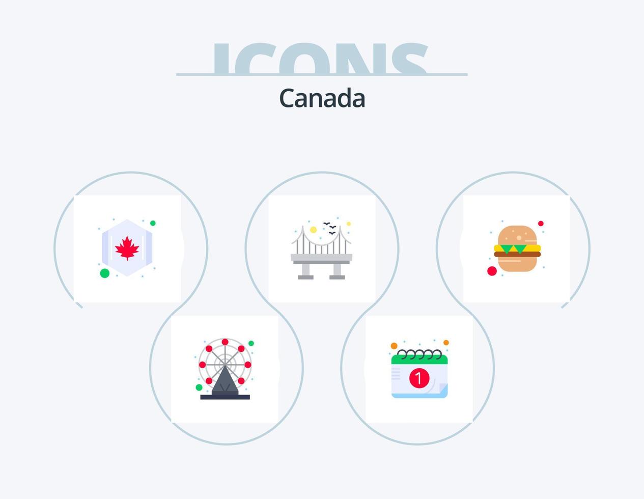 Canada Flat Icon Pack 5 Icon Design. fast food. canada. canada bridge. architecture vector