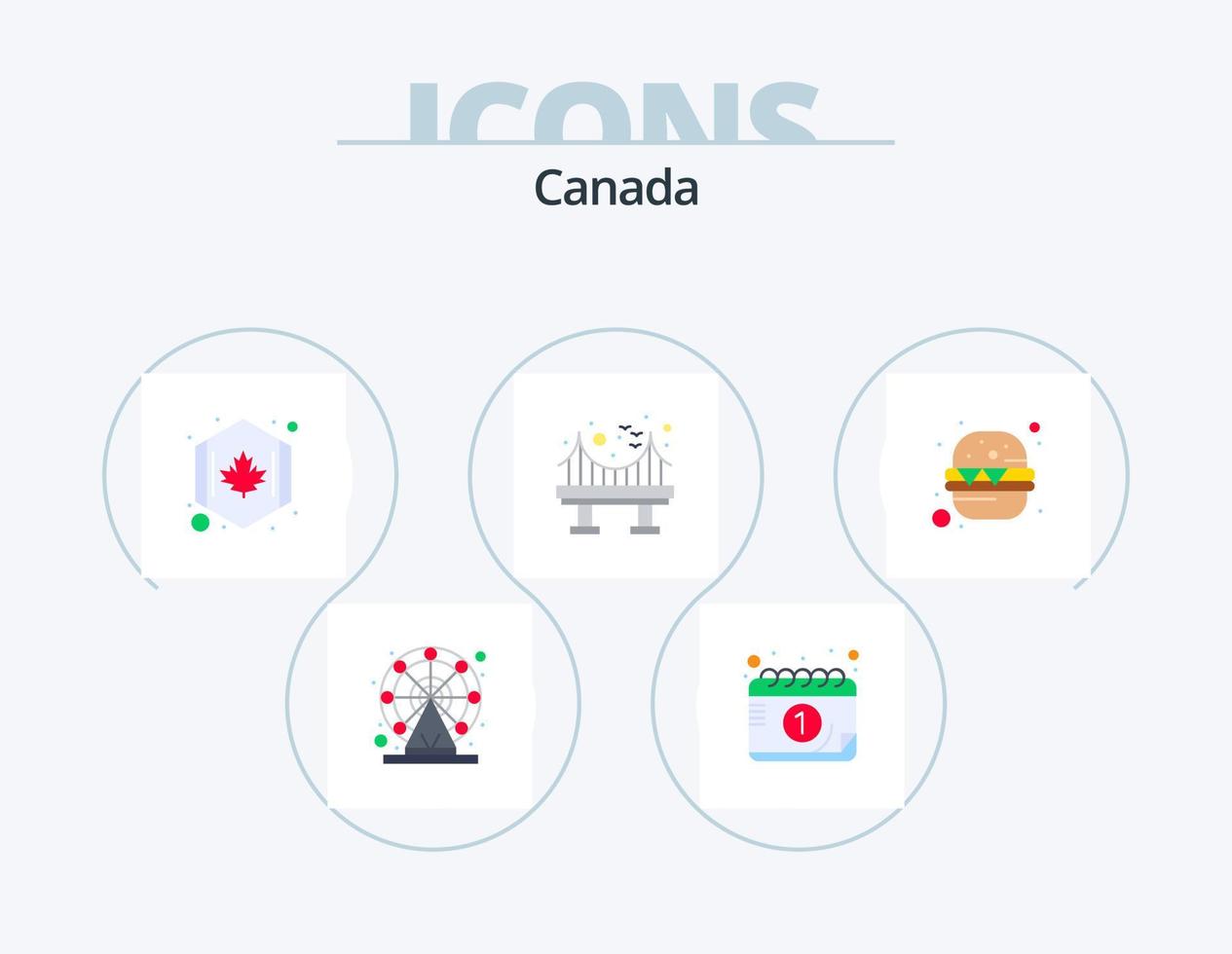 canadá flat icon pack 5 diseño de iconos. comida rápida. Canadá. puente canadá arquitectura vector