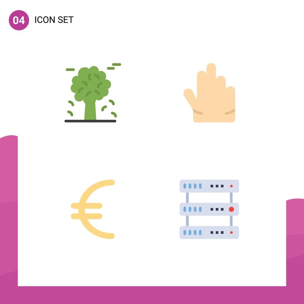 Set of 4 Modern UI Icons Symbols Signs for alpine euro pine trees hand database Editable Vector Design Elements