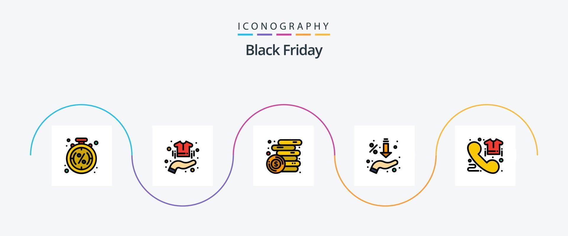 Black Friday Line Filled Flat 5 Icon Pack Including hand. percent. clothes. arrows. money vector