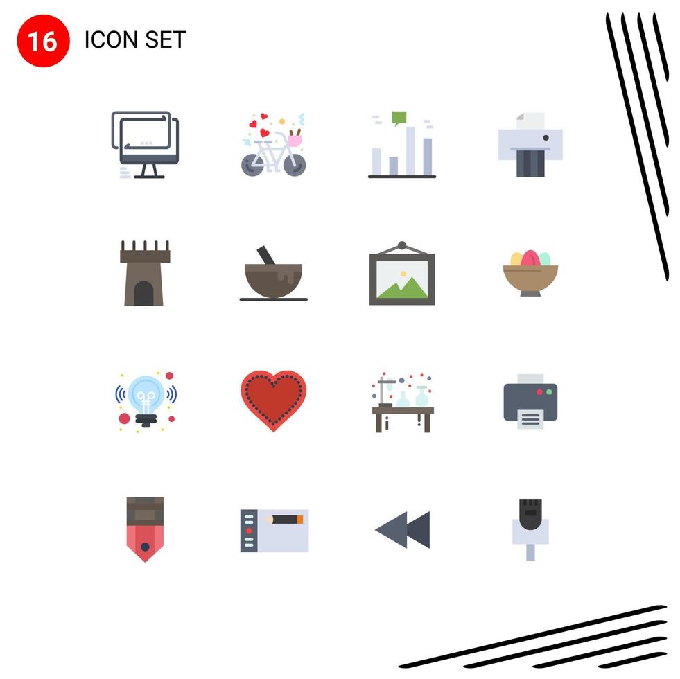 Pictogram Set of 16 Simple Flat Colors of beach paper heart device graph Editable Pack of Creative Vector Design Elements