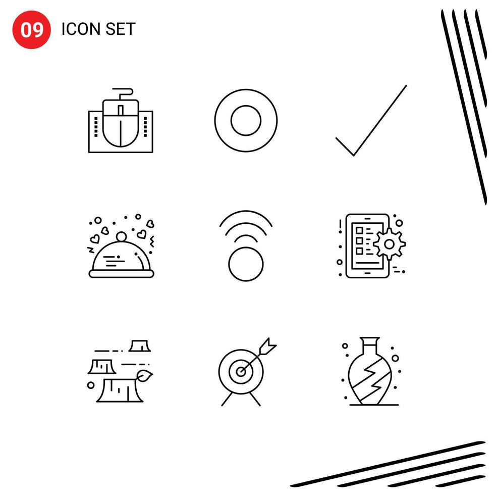 Pack of 9 creative Outlines of wifi connection complete romantic lovers Editable Vector Design Elements