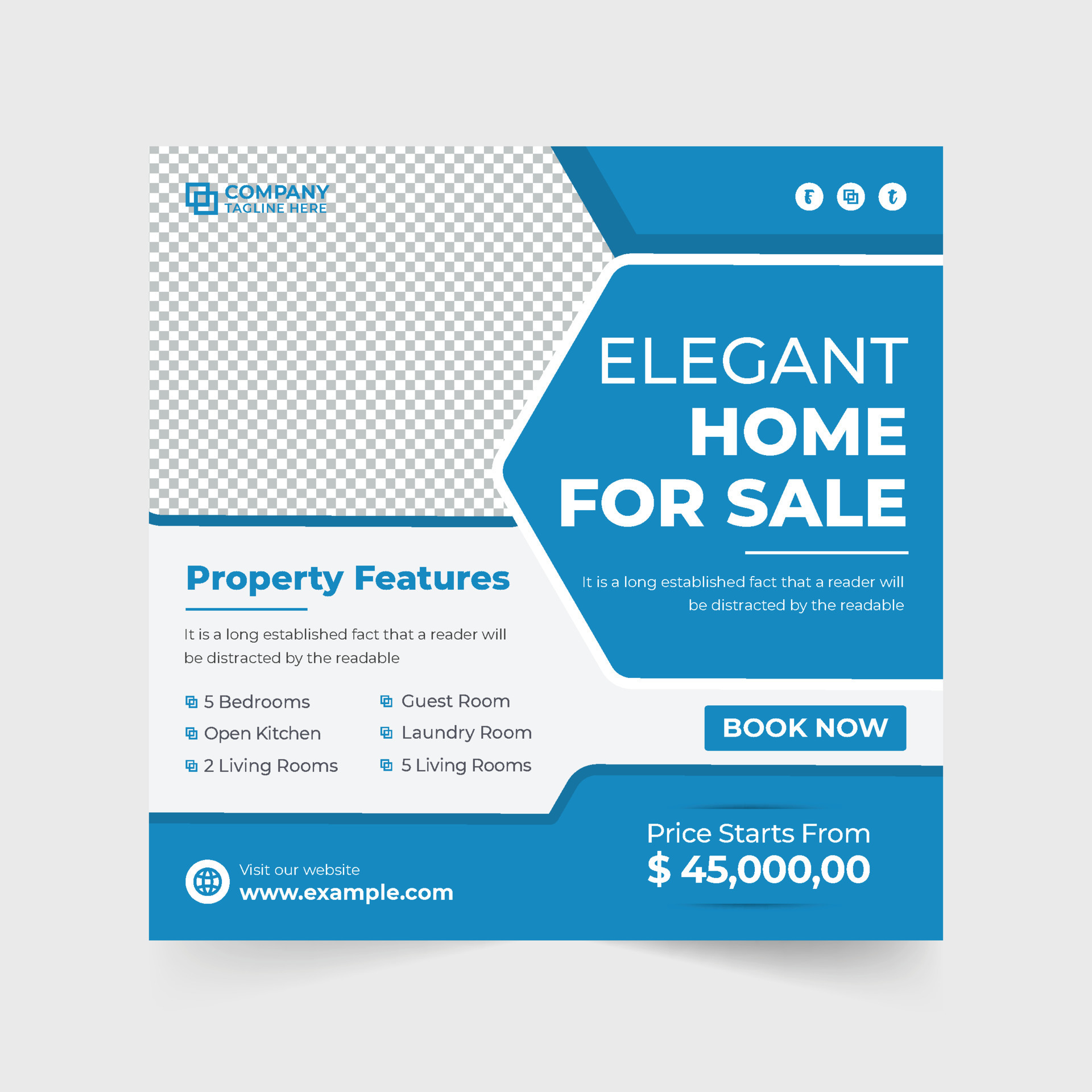 Creative home selling business promo template design with price section