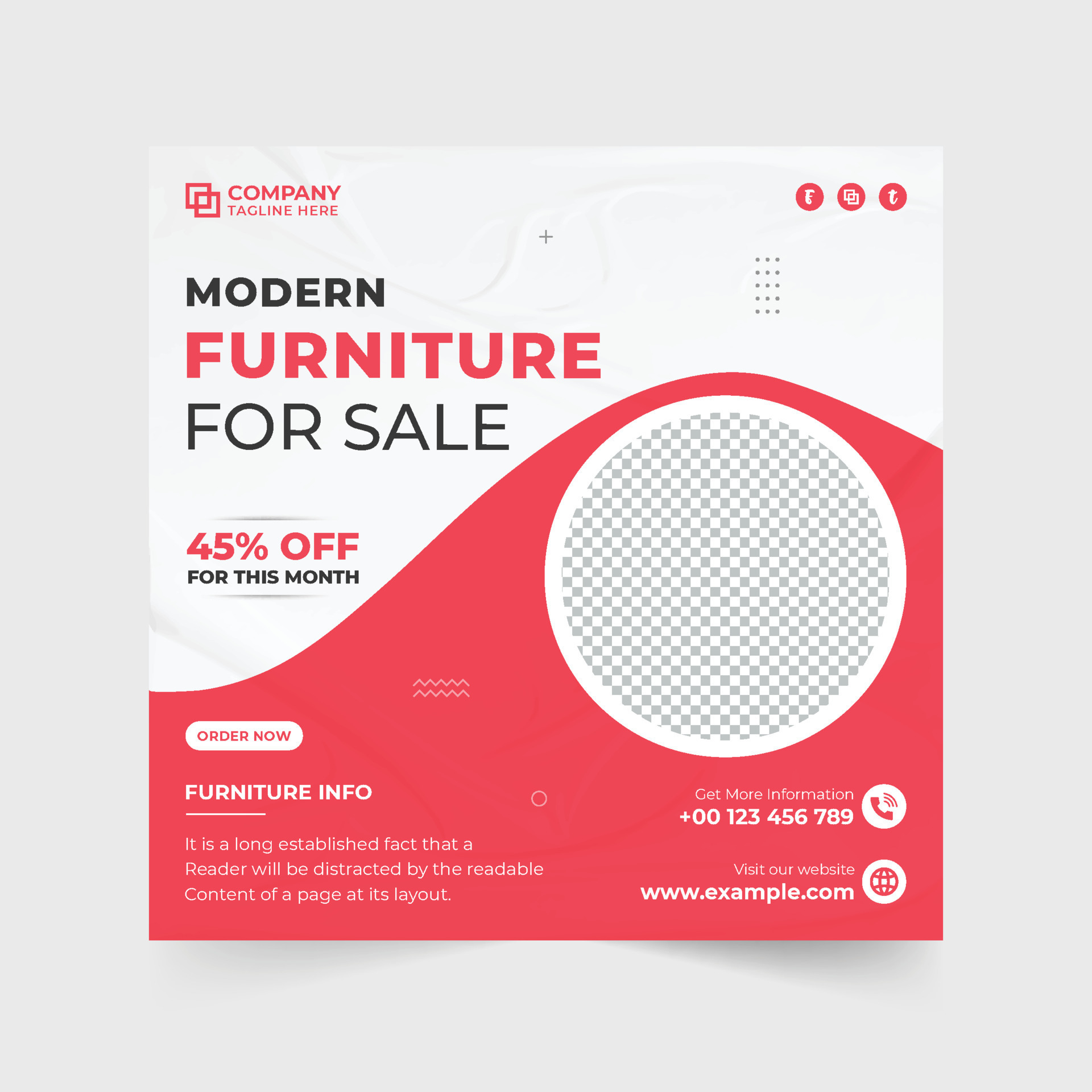 Modern furniture store promotion web banner vector with red and yellow