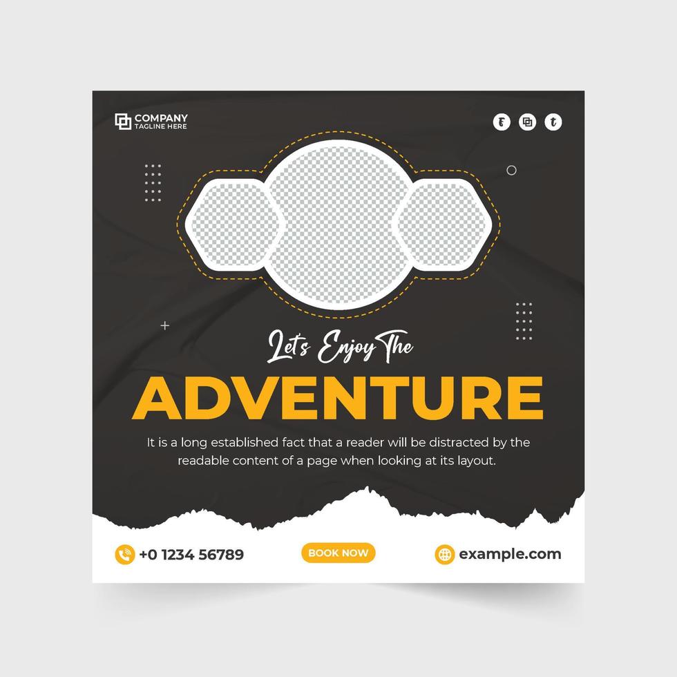 Tour and trip planner agency business promotion template for social media marketing. Travel agency advertisement web banner vector with creative shapes. Vacation trip social media post design.