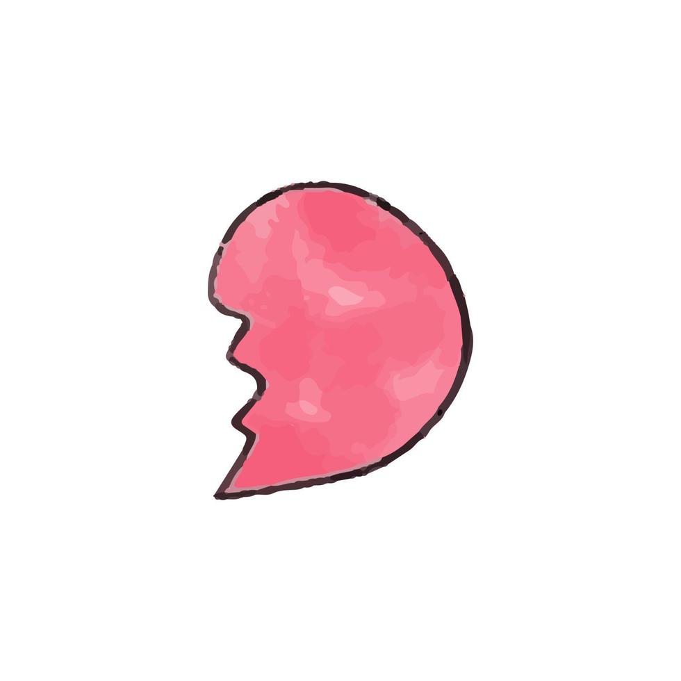 Vector Cute hand drawn watercolor pink heart broken in half.