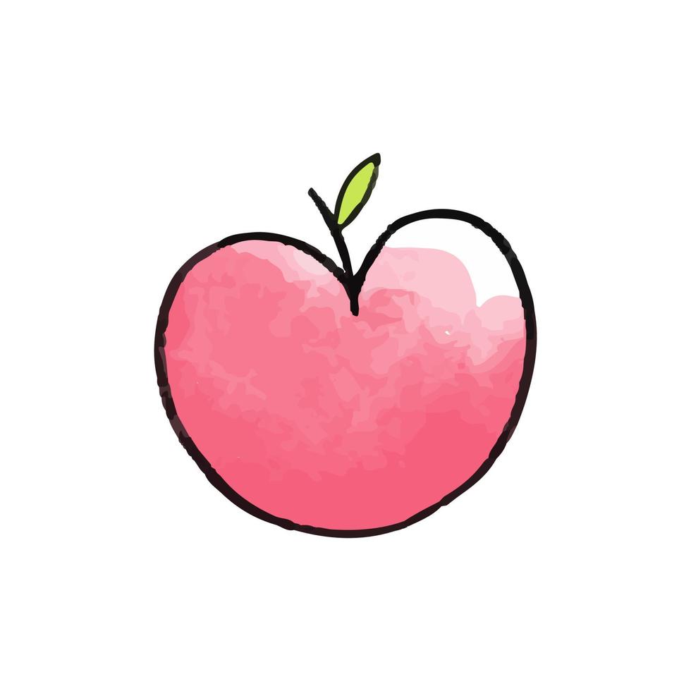 Vector Cute pink heart hand drawn in watercolor in the shape of an apple.
