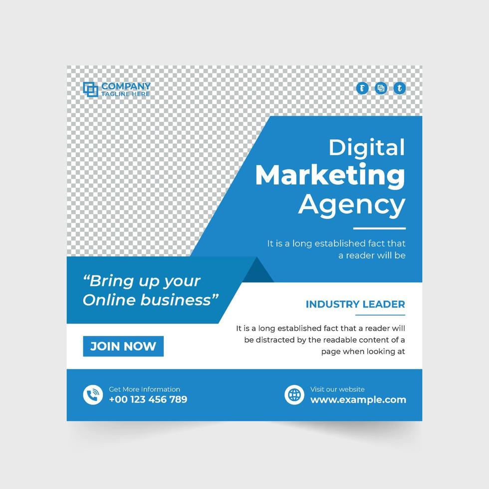 Minimal marketing agency poster design for business promotion. Marketing company advertisement template vector with blue and red colors. Digital Marketing social media post design for modern business.