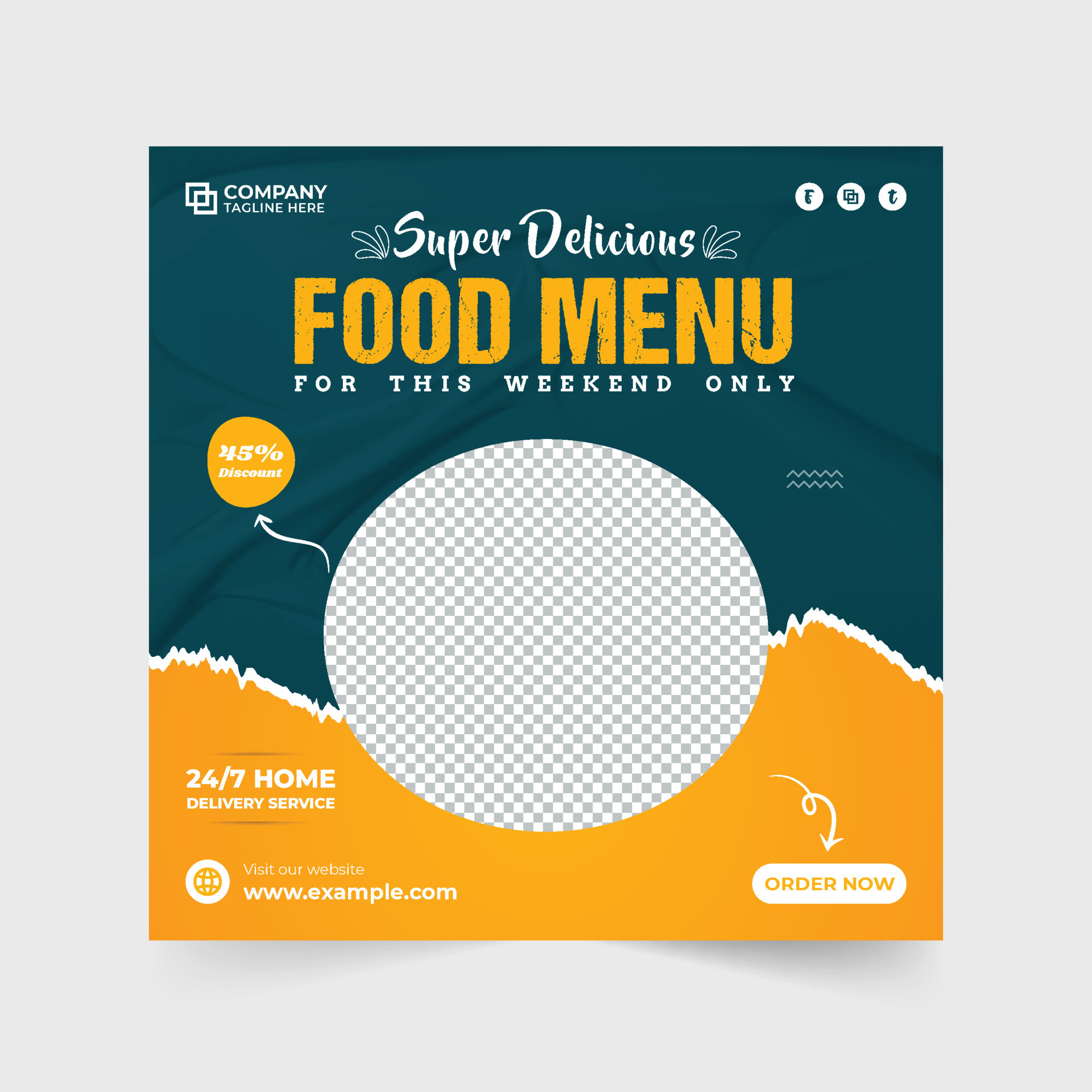 Super delicious food menu template design with yellow and dark blue