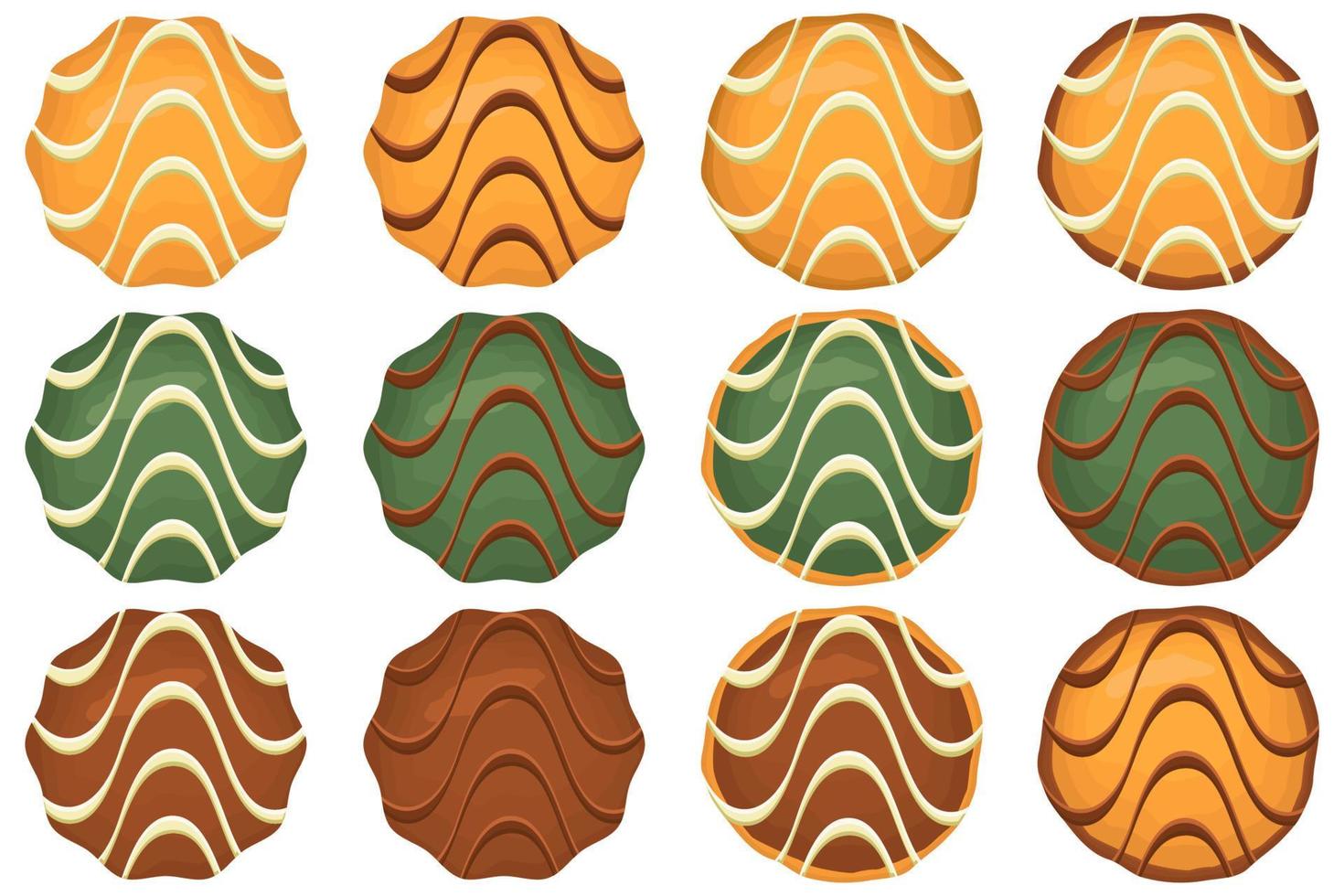 gran juego de galletas caseras de diferentes sabores en galletas de pastelería vector