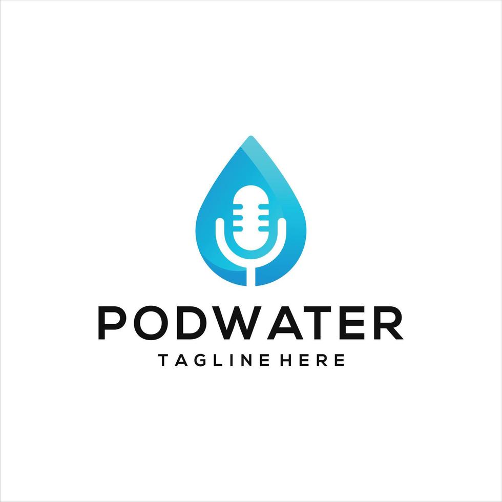 logotipo de diseño de micrófono de podcast y logotipo de agua. vector