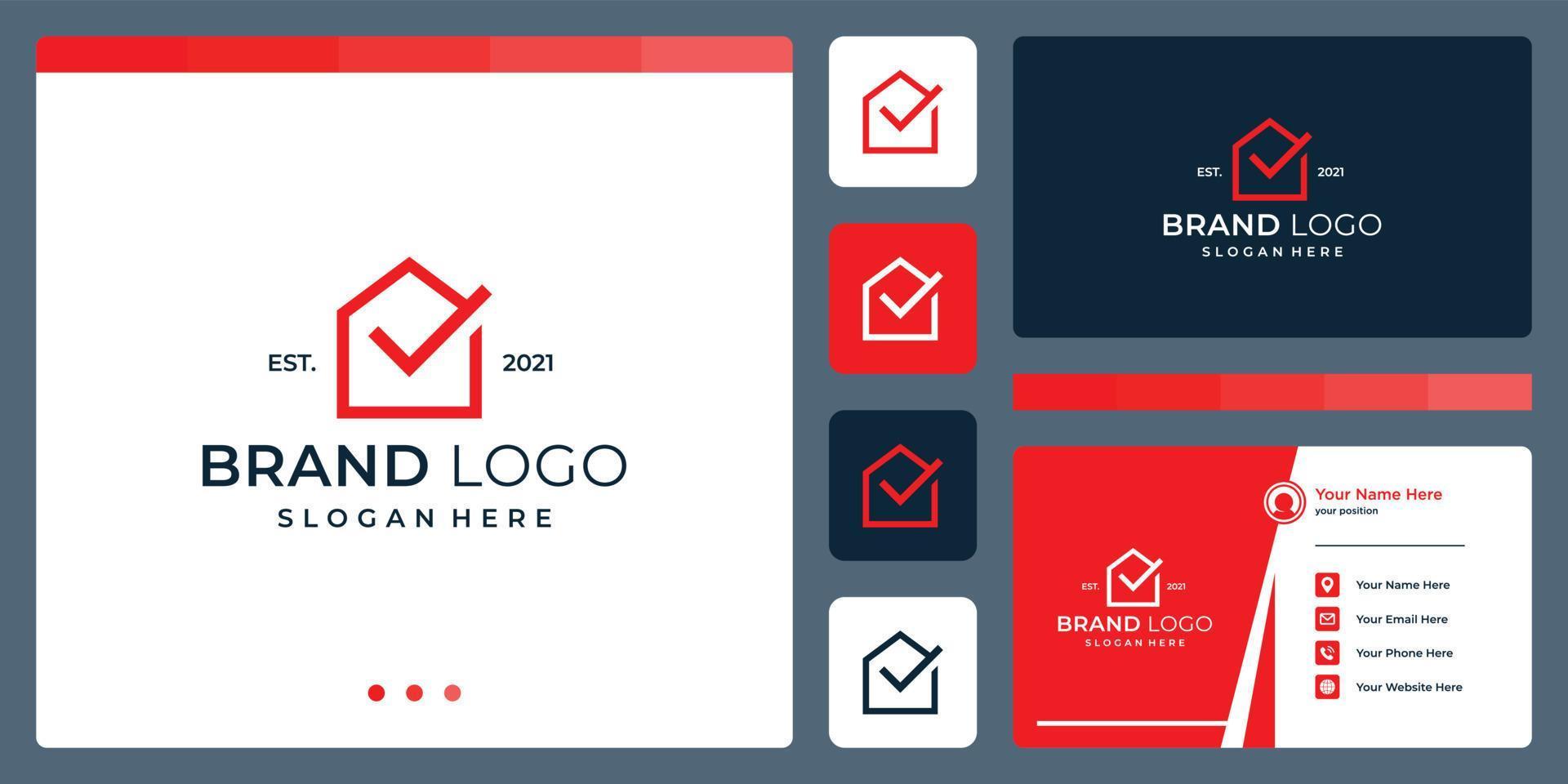 logo that combines house shapes and check mark. business cards. vector