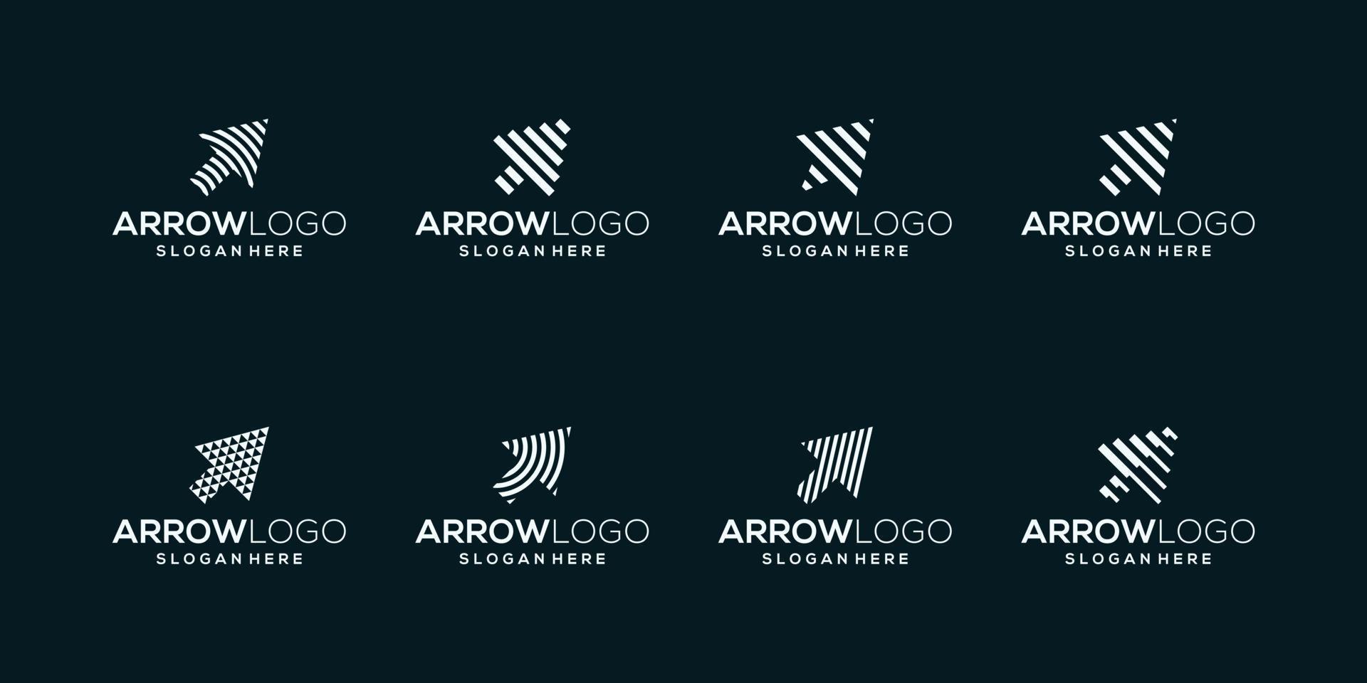 collection of logos of arrows, pointers, cursors with abstract geometric lines. vector