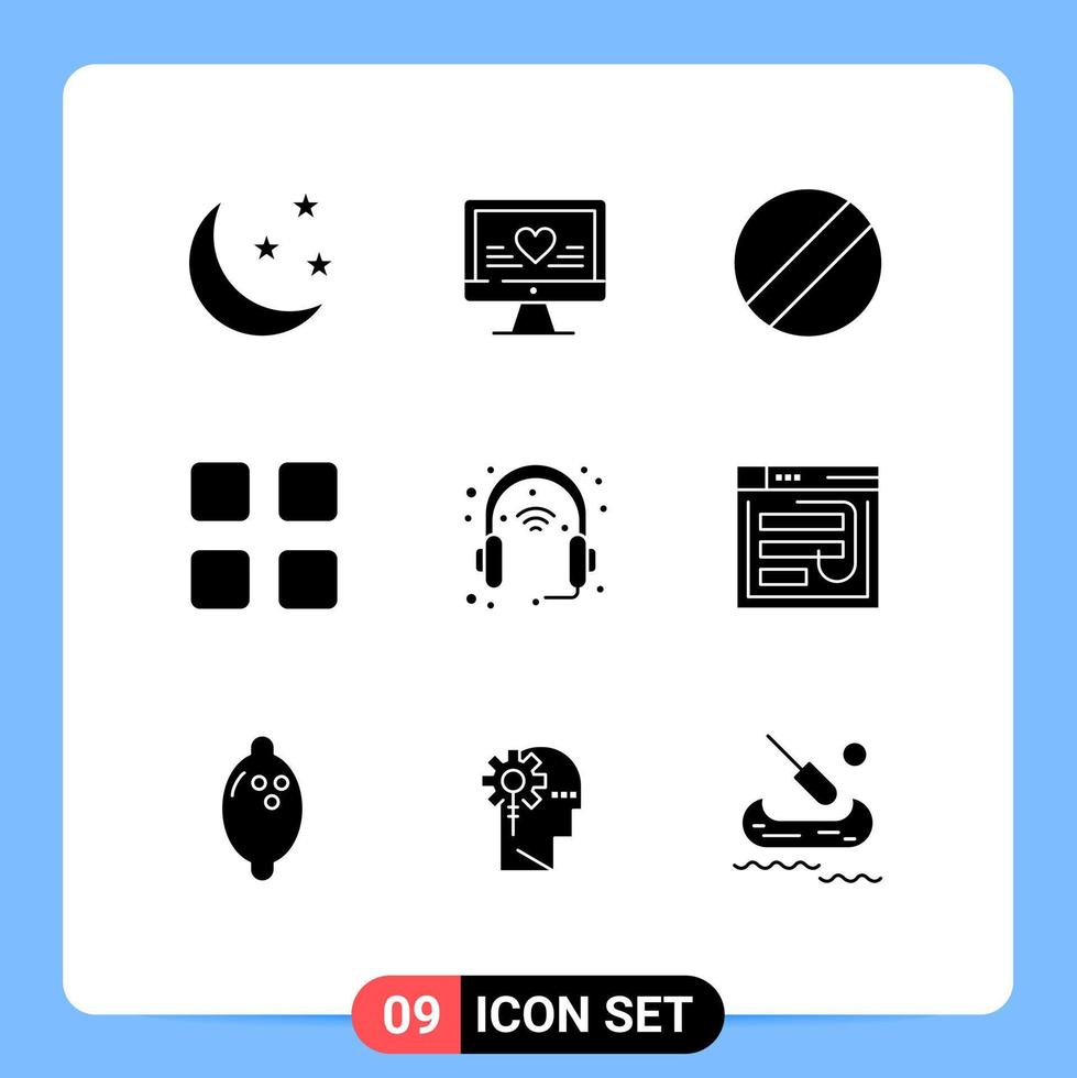 Universal Icon Symbols Group of 9 Modern Solid Glyphs of headphone gadget blade device education Editable Vector Design Elements