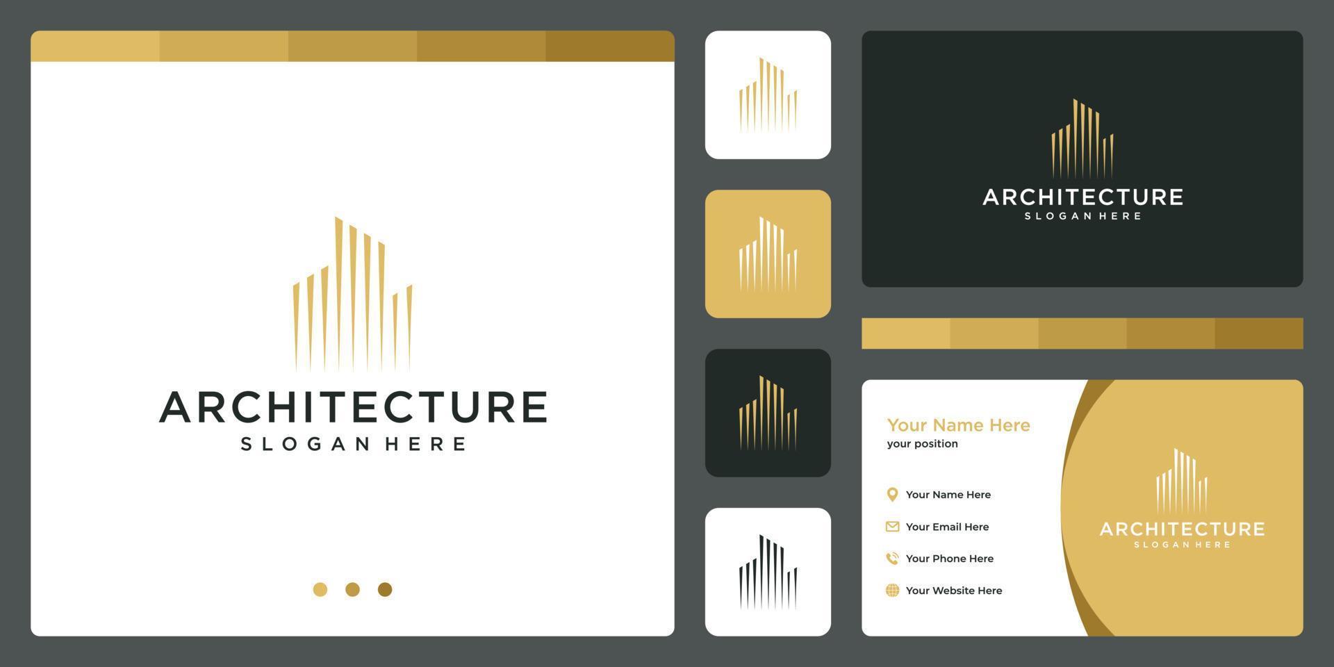 logotipo de edificio arquitectónico con plantilla de diseño de logotipo inmobiliario. tarjeta de visita vector