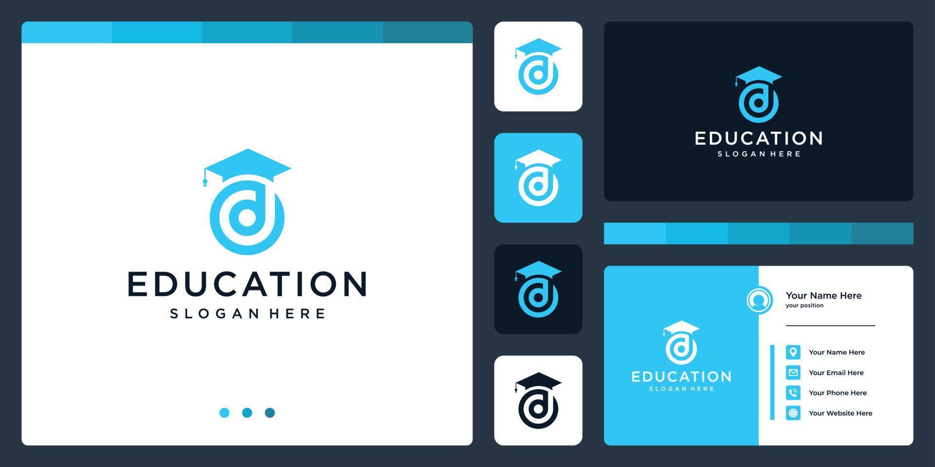 College, Graduate, Campus, Education logo design. and logo initial letter D. Business card vector