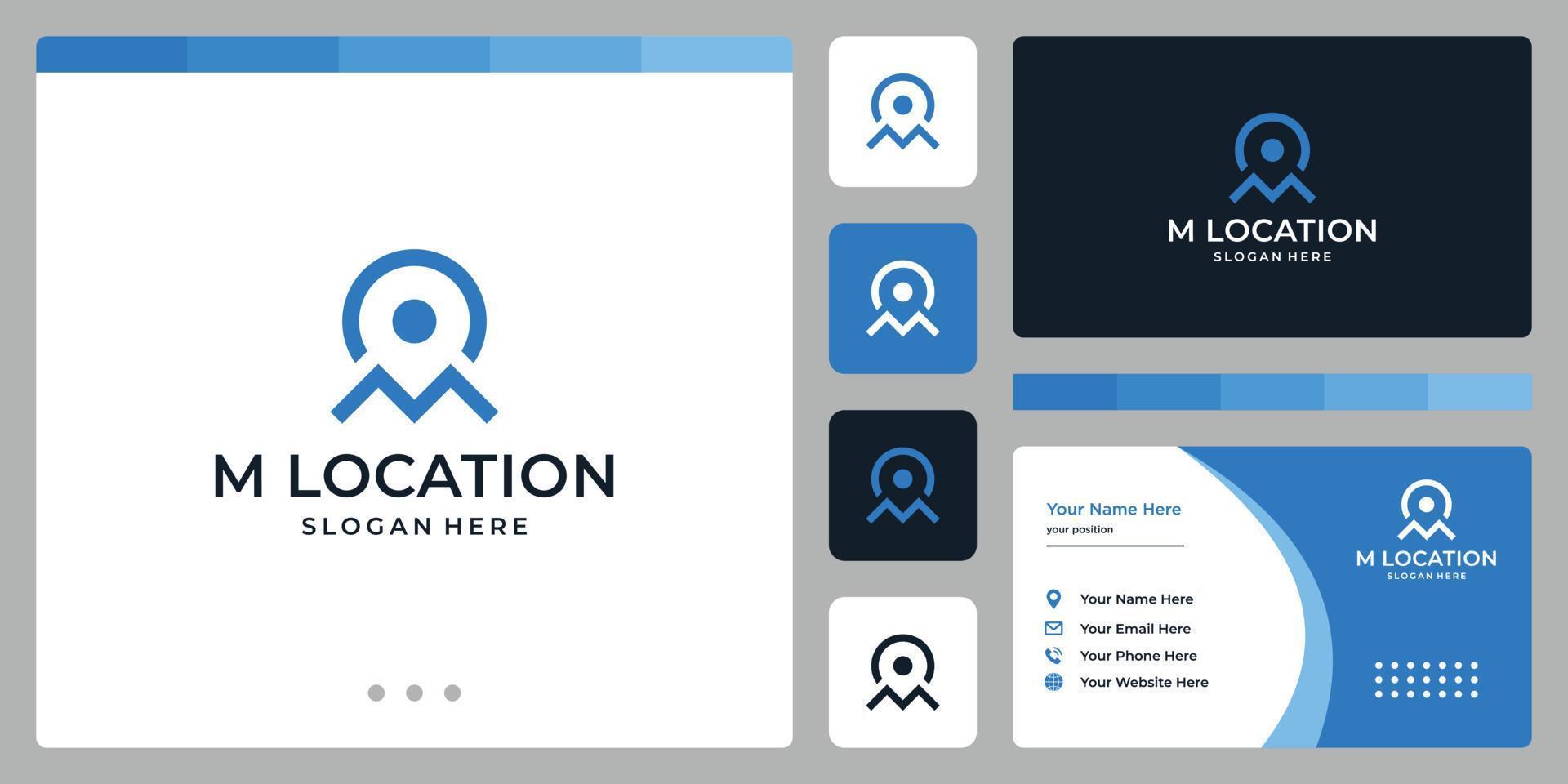 location icon symbol and initial letter M. business card design. vector