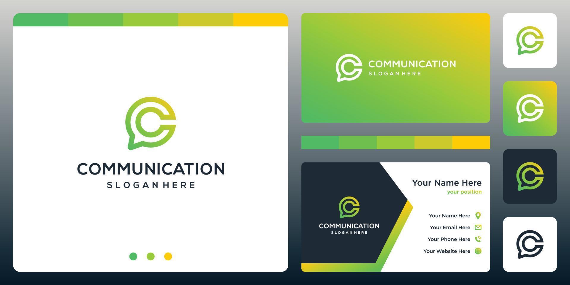 Creative Chat logo and letter C logo. business card design. vector