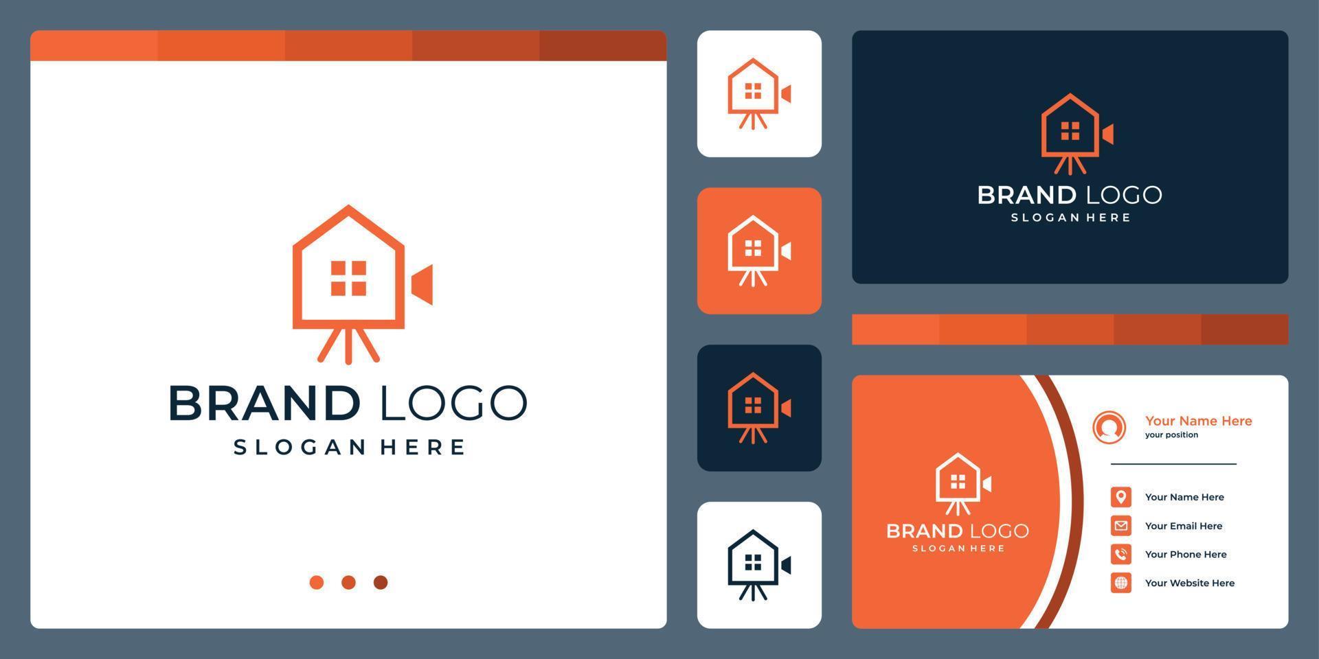 logotipo que combina formas de casas y formas abstractas de cámaras de video. Cartas de negocios. vector