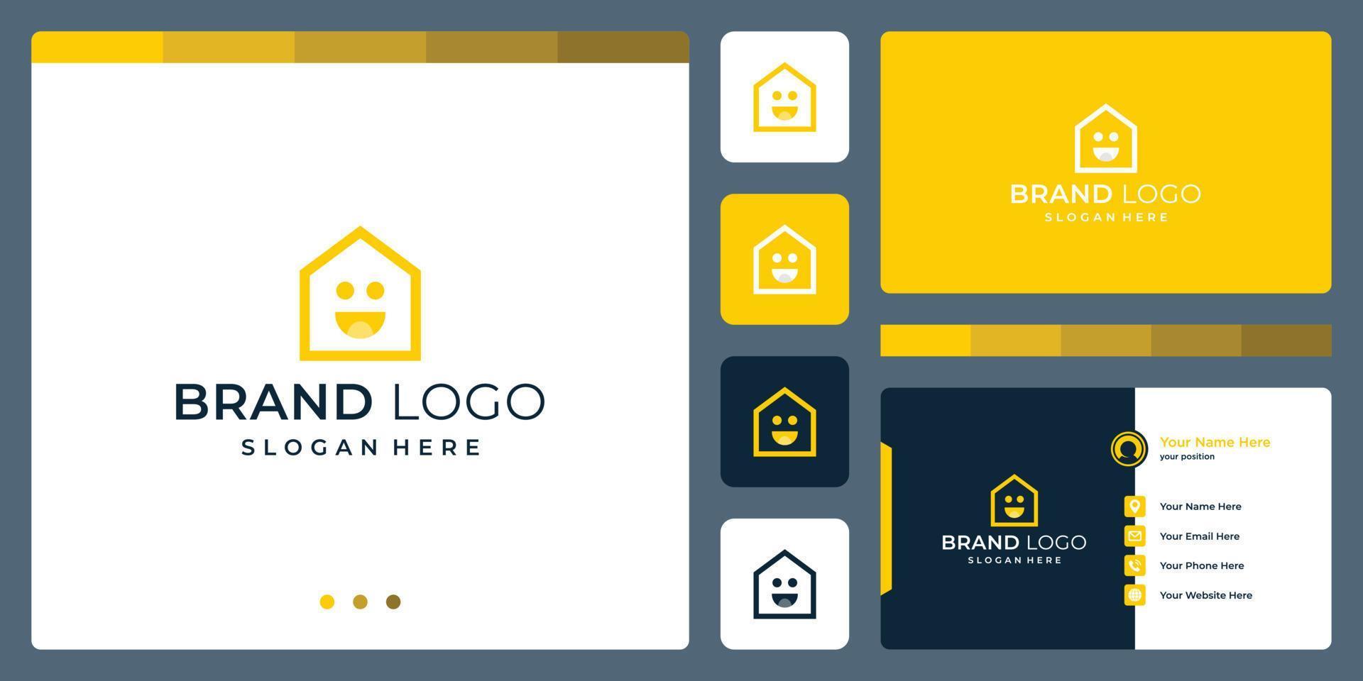 logo that combines house shapes and symbols smile. business cards. vector