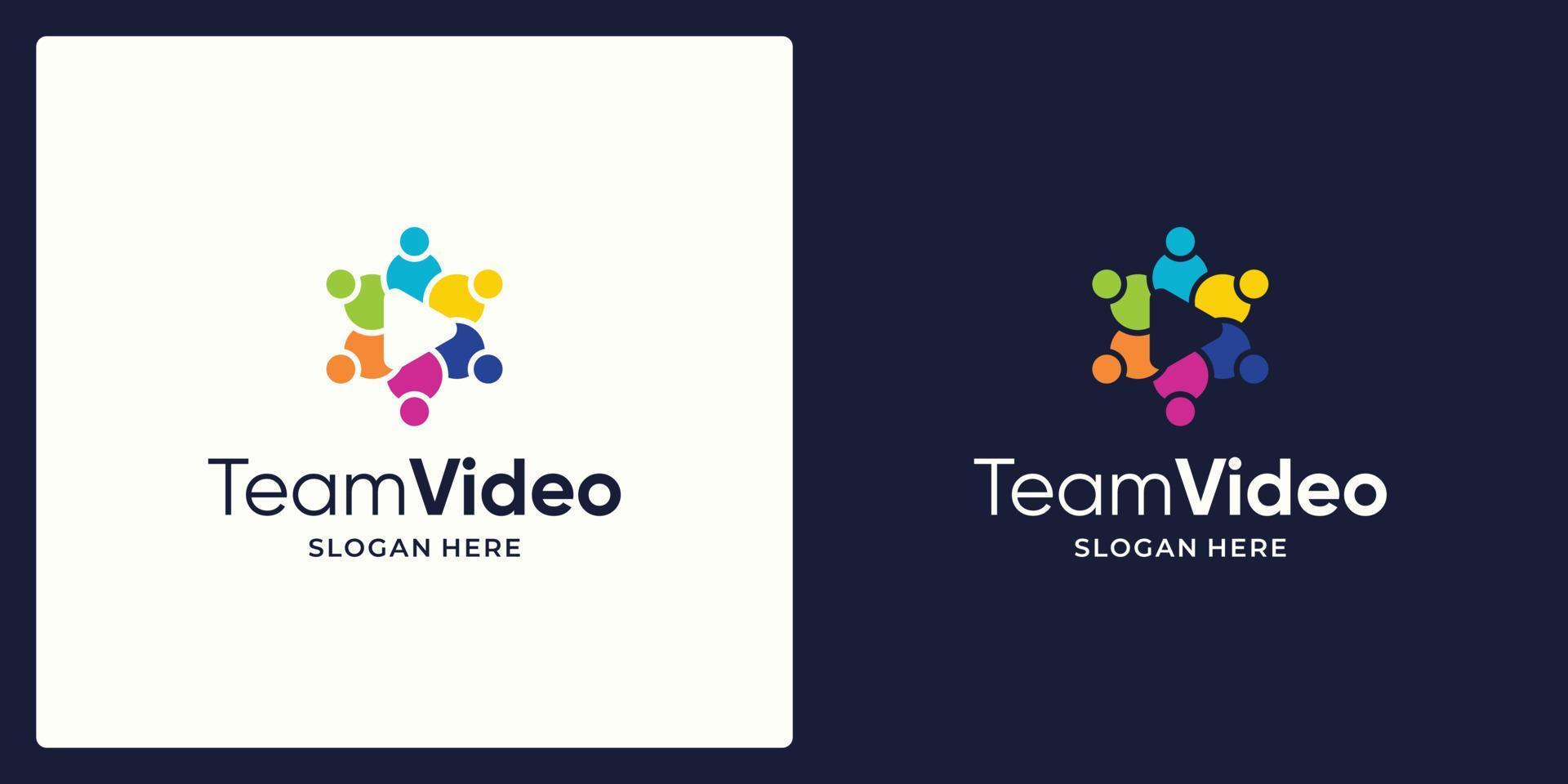 Social Network Team Logo design vector and video play button logo.