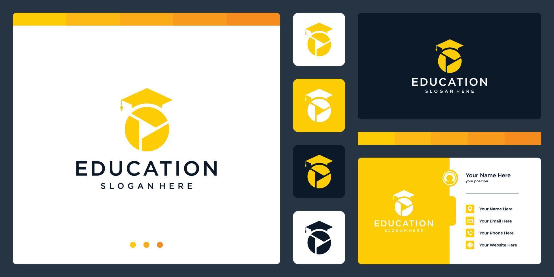 College, Graduate, Campus, Education logo design. and play button logo, video. Business card vector