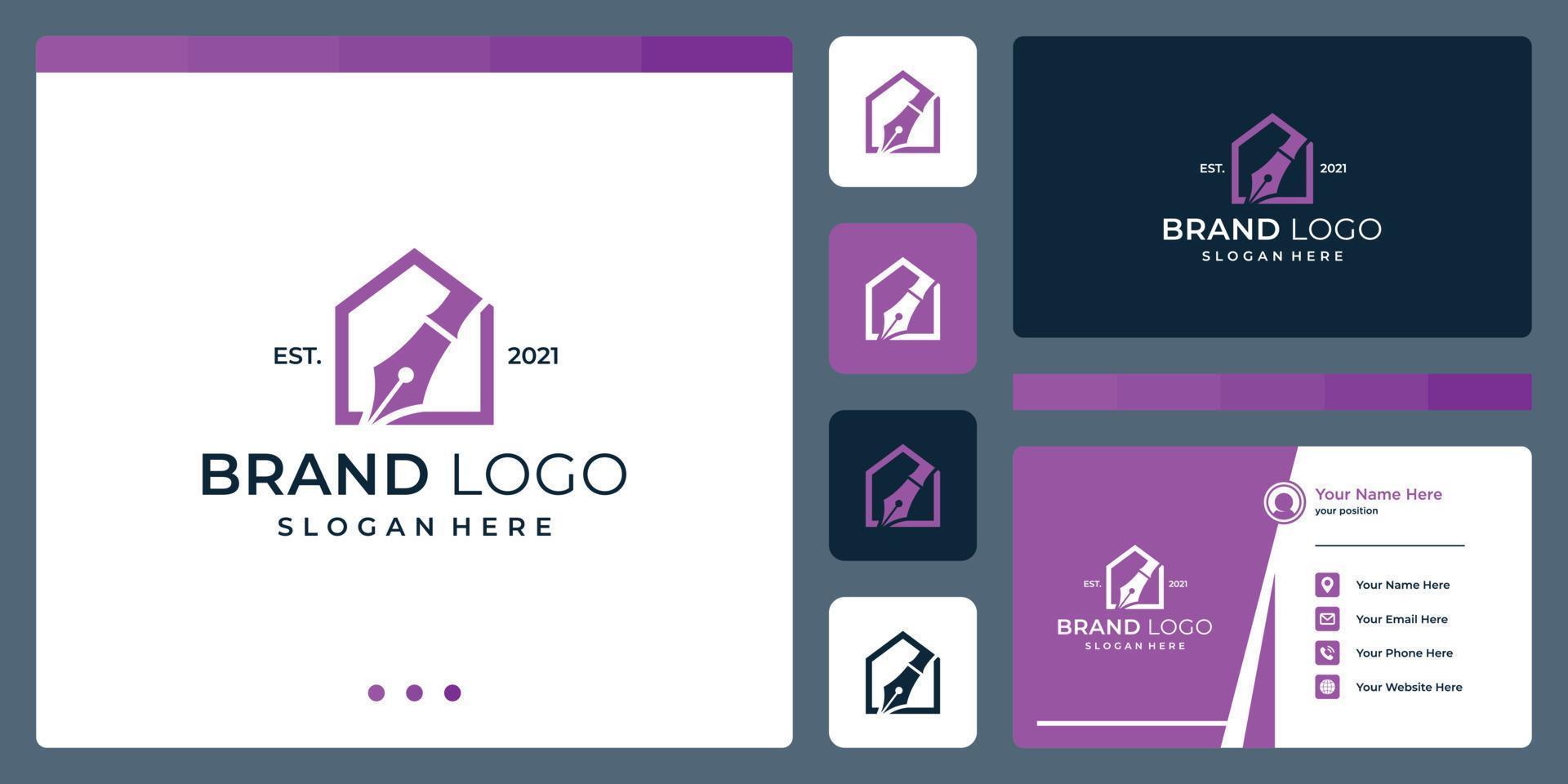logo that combines house shapes and abstract pen shape. business cards. vector