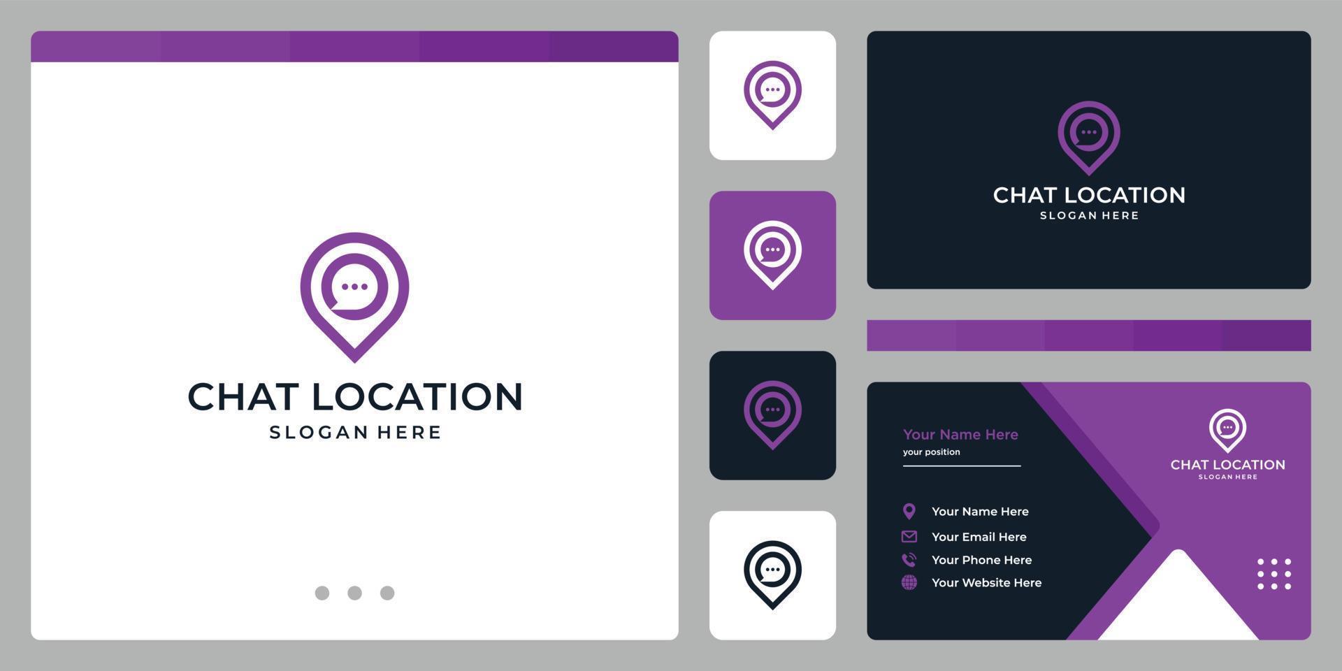 logotipo de etiqueta de ubicación y logotipo de chat. diseño de tarjeta de visita. vector