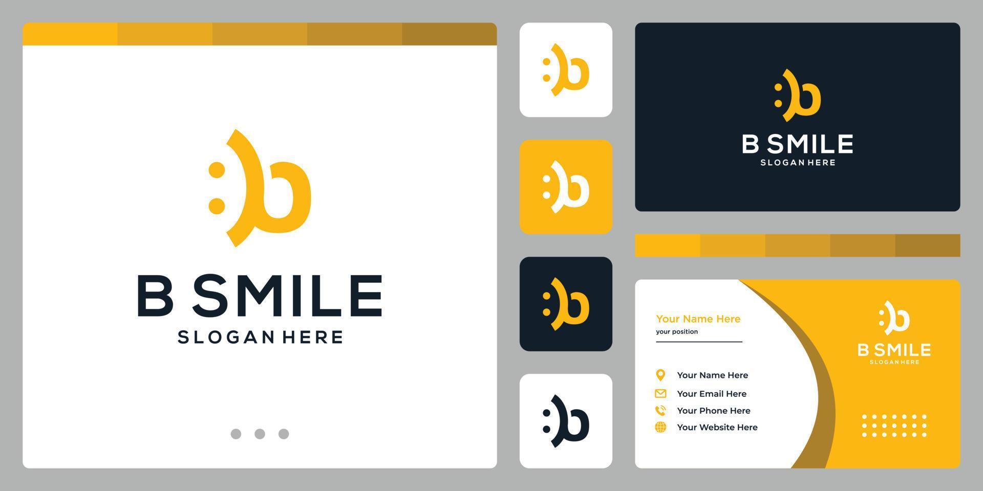 initial letter B and smile logo. business card design. vector