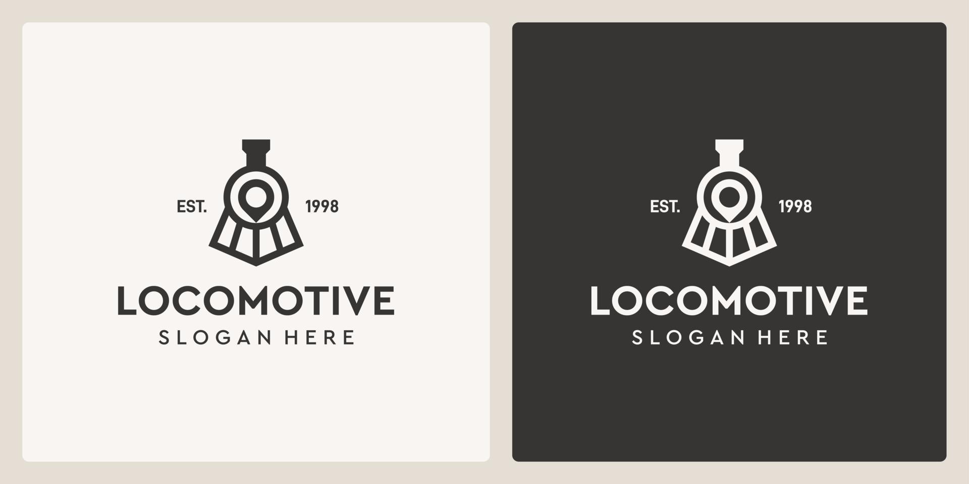 Simple vintage old locomotive train and location logo design template. vector