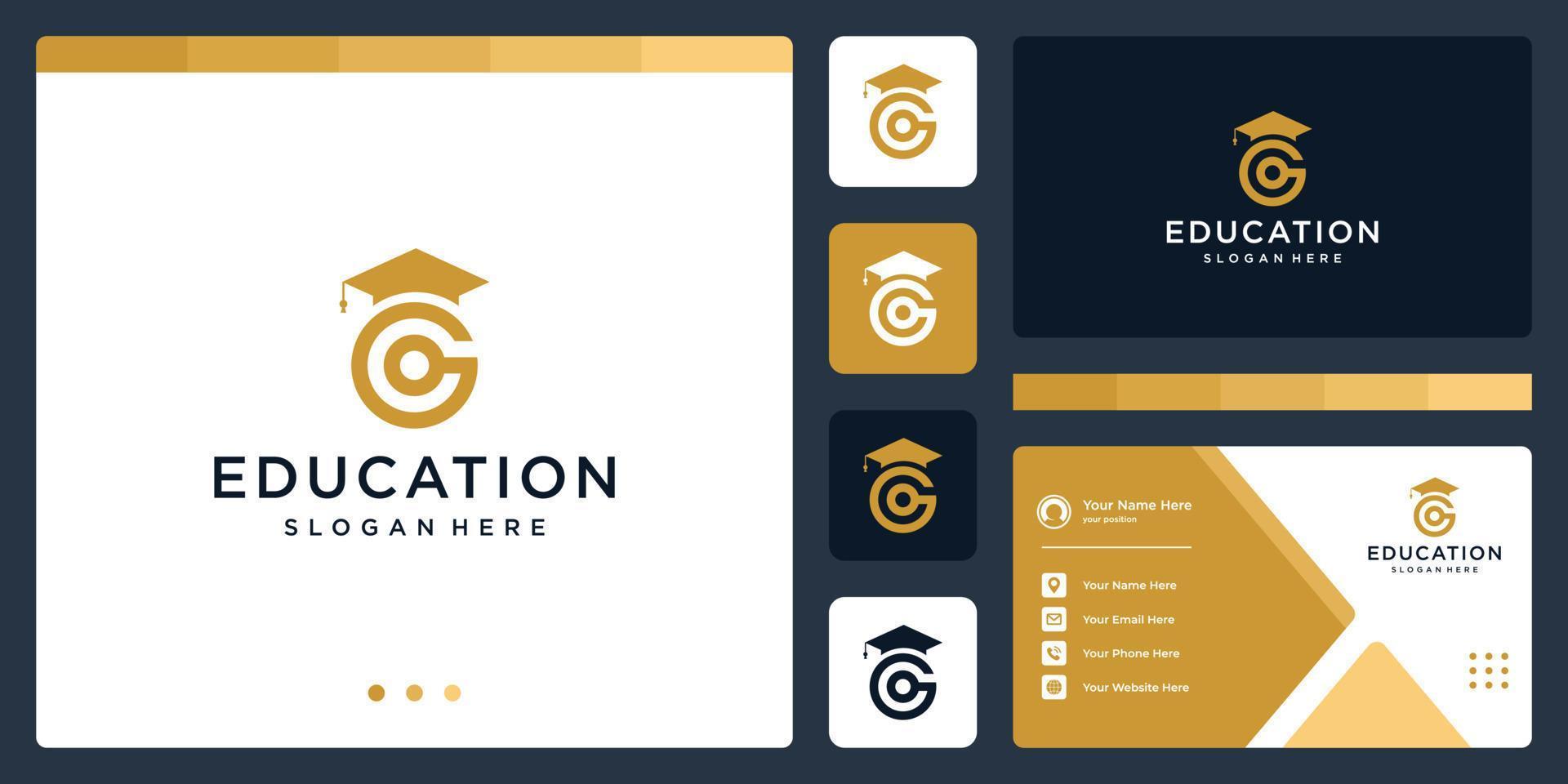 College, Graduate, Campus, Education logo design. and logo initial letter G. Business card vector