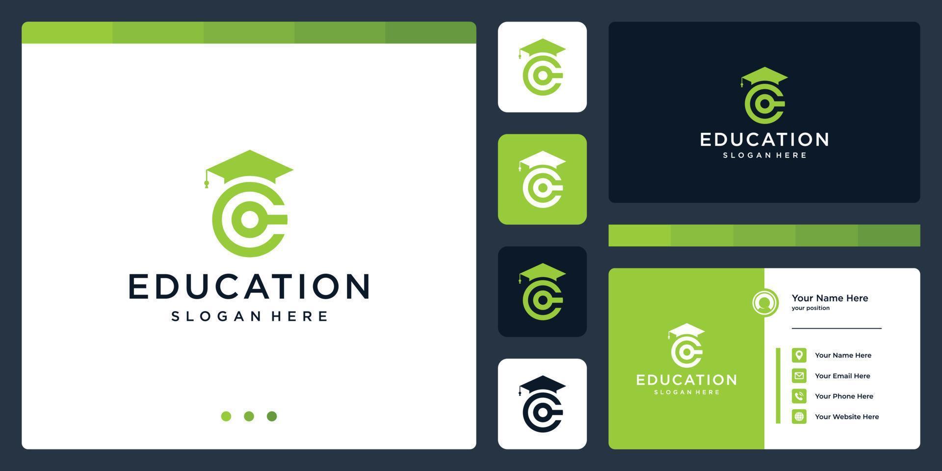 College, Graduate, Campus, Education logo design. and logo initial letter C. Business card vector